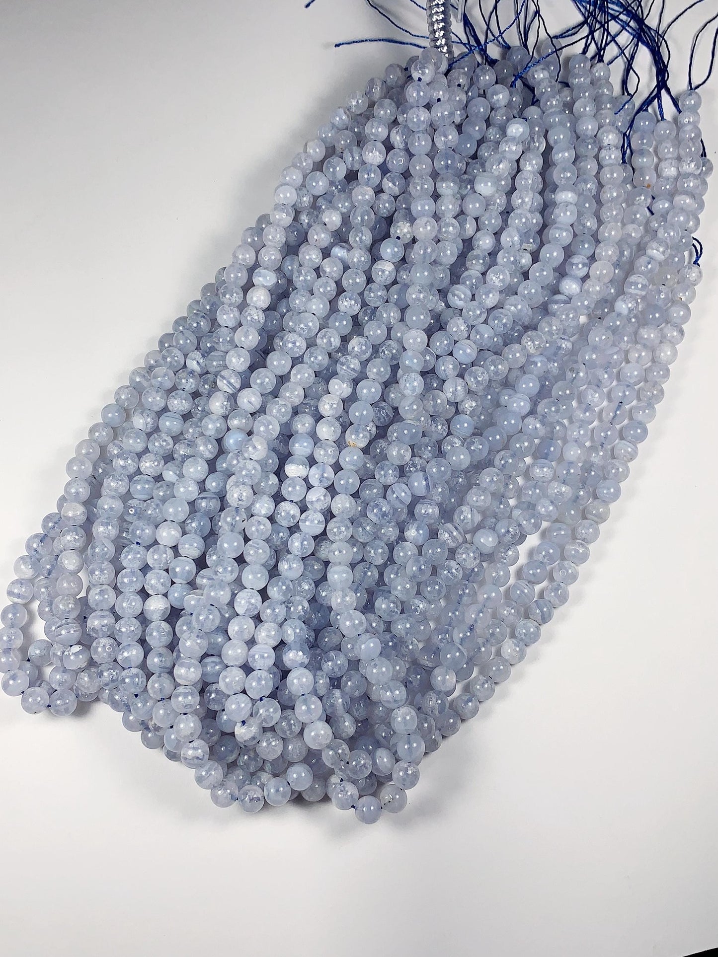 6mm Natural Icy Light Blue Lace Strip Agate Smooth Round Beads Gemstone Strand 15.5"