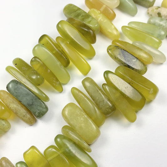 15-18mm Natural Green Yellow Serpentine Jade Stick Spike Nugget Pebble Irregular Chips Beads Strand 15 Jewelry Making DIY Gemstone