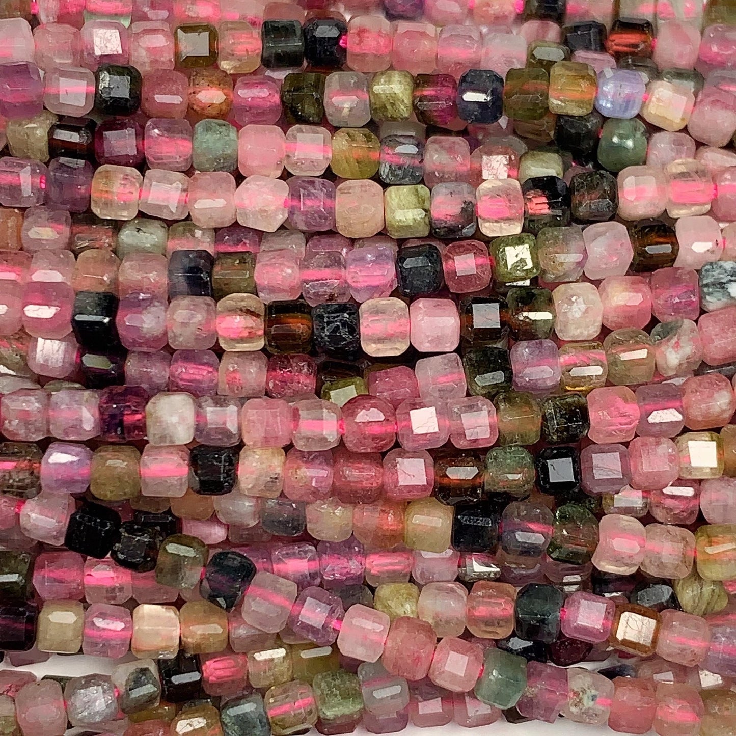 2.5mm Natural Rainbow Tourmaline Faceted Cube Square Beads 15.5 Stand Gemstone Green Pink Yellow Brown Purple Black