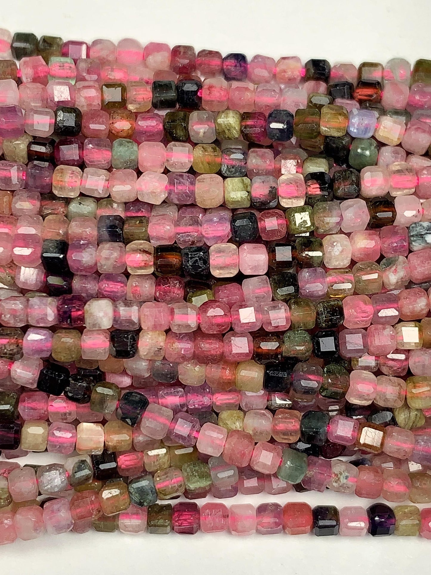 2.5mm Natural Rainbow Tourmaline Faceted Cube Square Beads 15.5 Stand Gemstone Green Pink Yellow Brown Purple Black