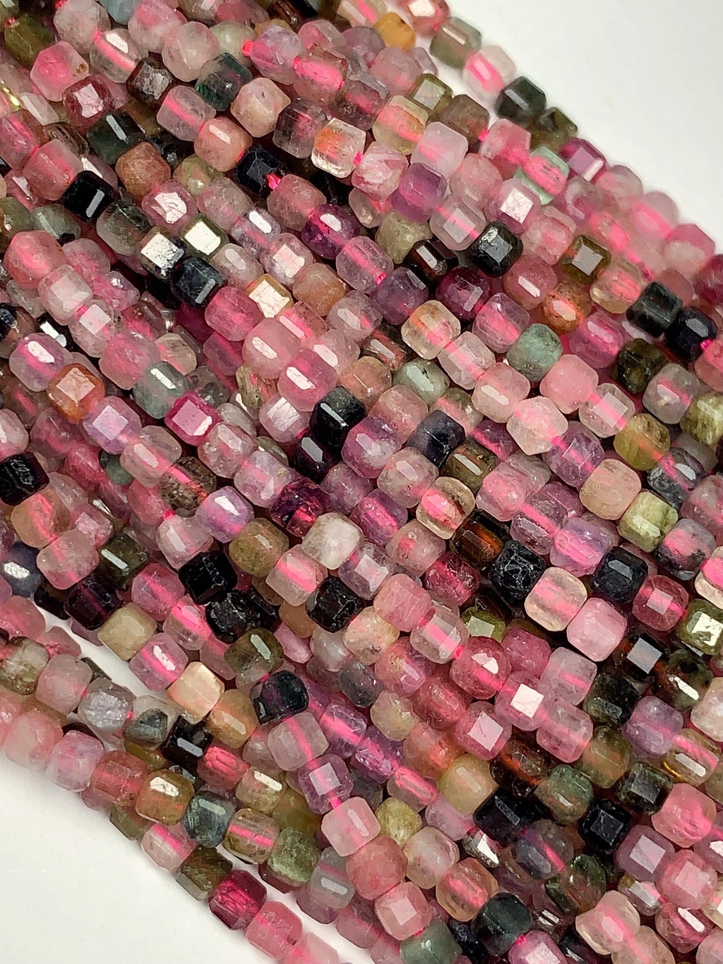 2.5mm Natural Rainbow Tourmaline Faceted Cube Square Beads 15.5 Stand Gemstone Green Pink Yellow Brown Purple Black