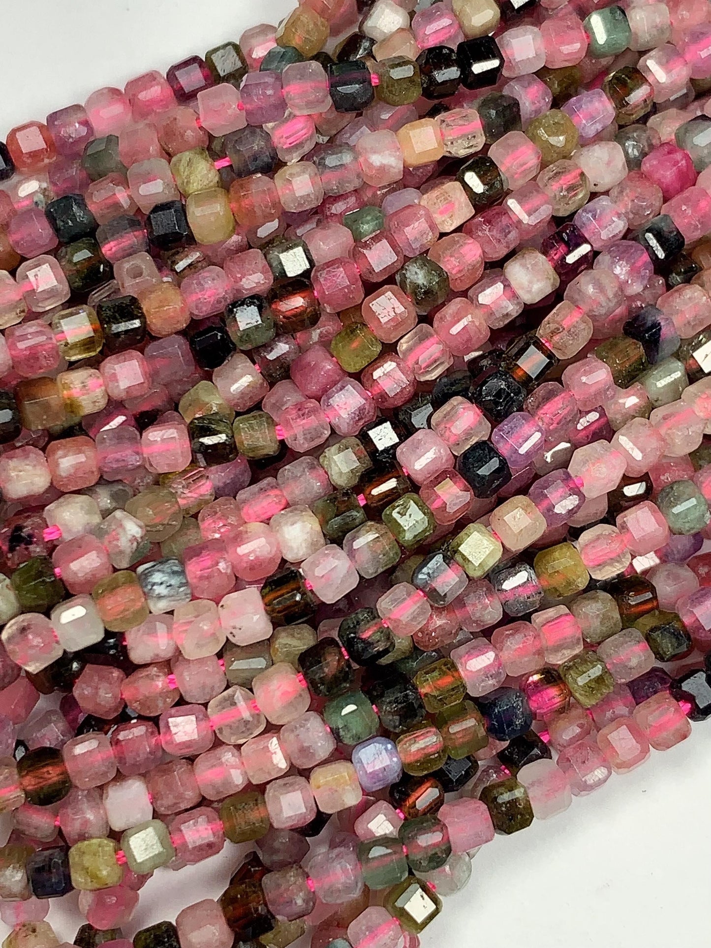 2.5mm Natural Rainbow Tourmaline Faceted Cube Square Beads 15.5 Stand Gemstone Green Pink Yellow Brown Purple Black