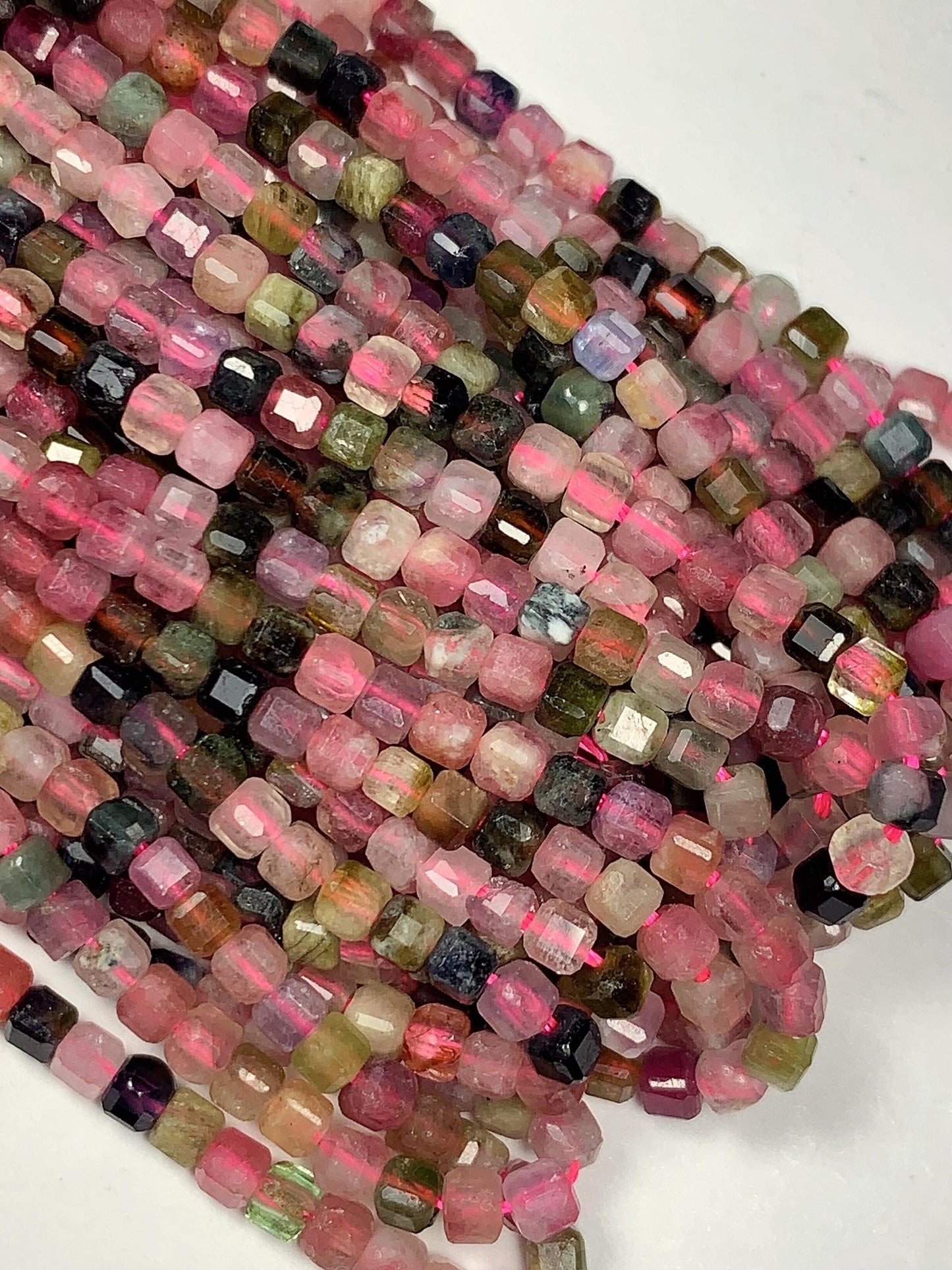 2.5mm Natural Rainbow Tourmaline Faceted Cube Square Beads 15.5 Stand Gemstone Green Pink Yellow Brown Purple Black