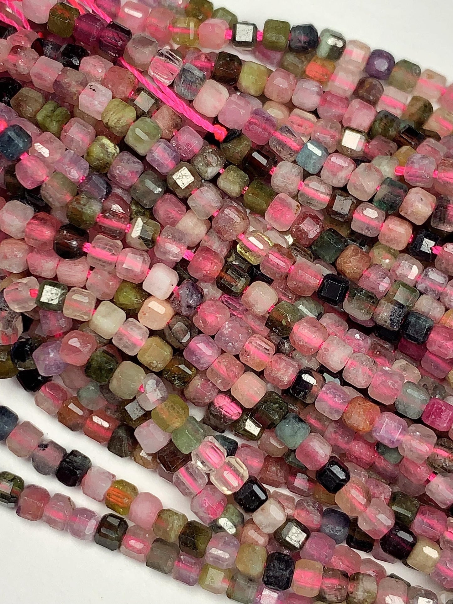 2.5mm Natural Rainbow Tourmaline Faceted Cube Square Beads 15.5 Stand Gemstone Green Pink Yellow Brown Purple Black