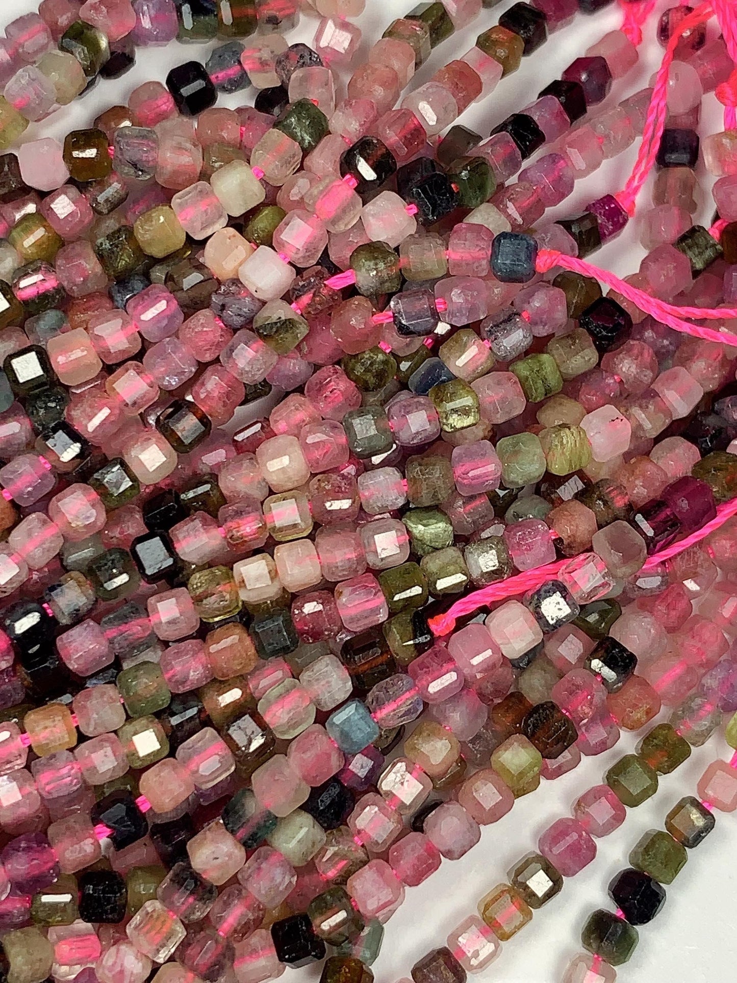 2.5mm Natural Rainbow Tourmaline Faceted Cube Square Beads 15.5 Stand Gemstone Green Pink Yellow Brown Purple Black