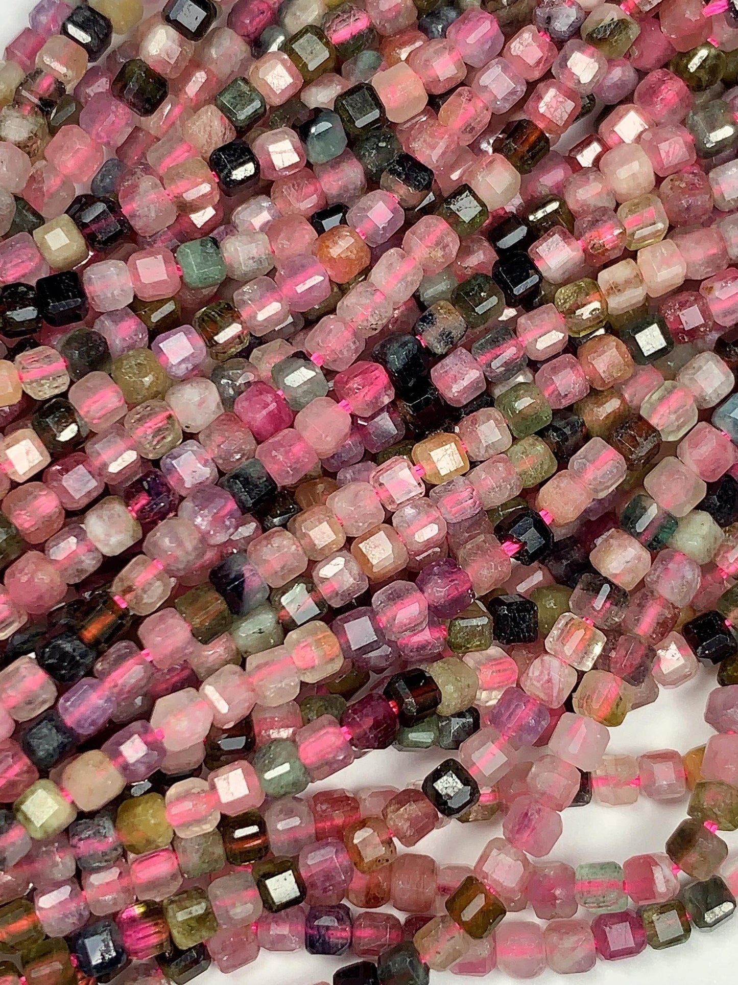 2.5mm Natural Rainbow Tourmaline Faceted Cube Square Beads 15.5 Stand Gemstone Green Pink Yellow Brown Purple Black