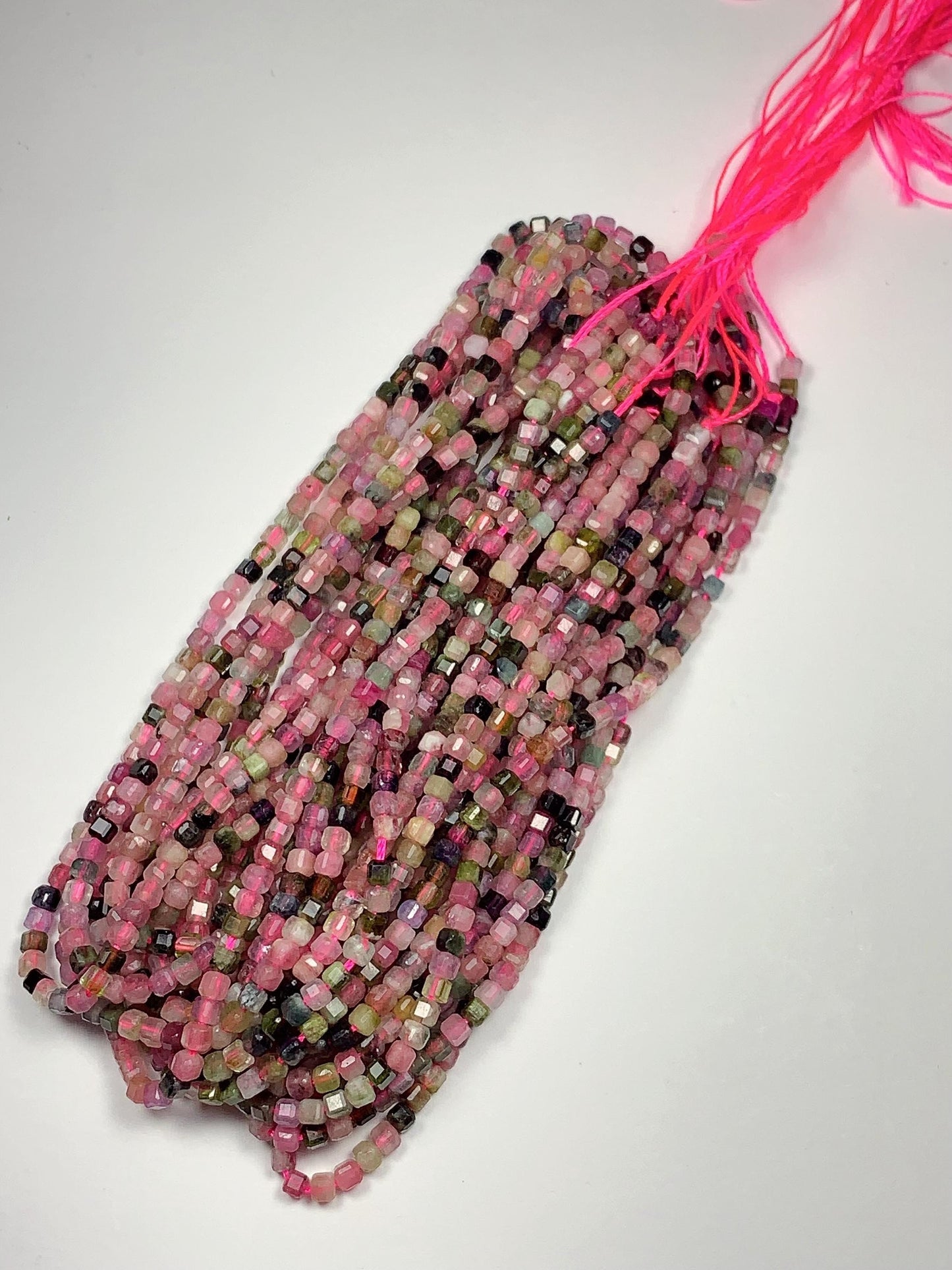 2.5mm Natural Rainbow Tourmaline Faceted Cube Square Beads 15.5 Stand Gemstone Green Pink Yellow Brown Purple Black