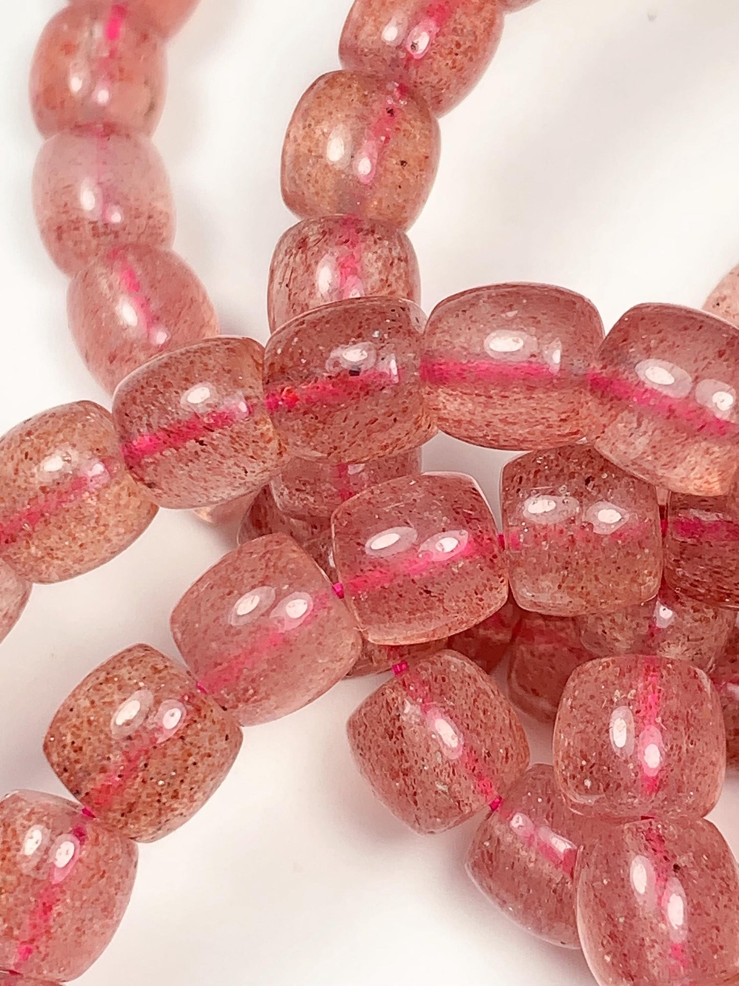 7x8mm AAA Natural Transparent Red Strawberry Quartz Barrel Shape Smooth Beads 7.5" Strand