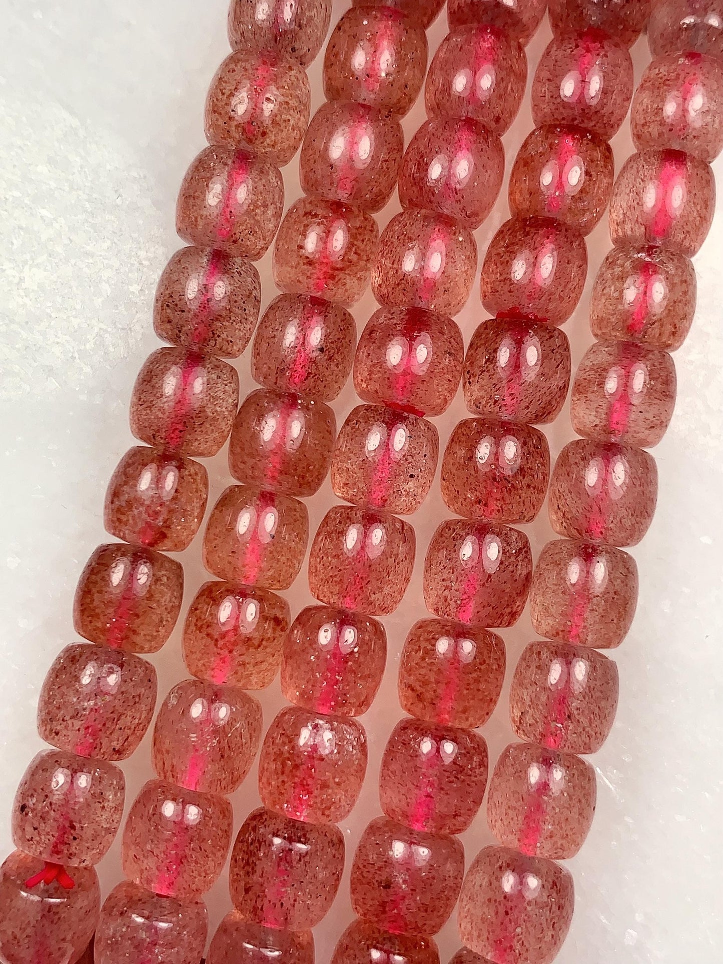 7x8mm AAA Natural Transparent Red Strawberry Quartz Barrel Shape Smooth Beads 7.5" Strand