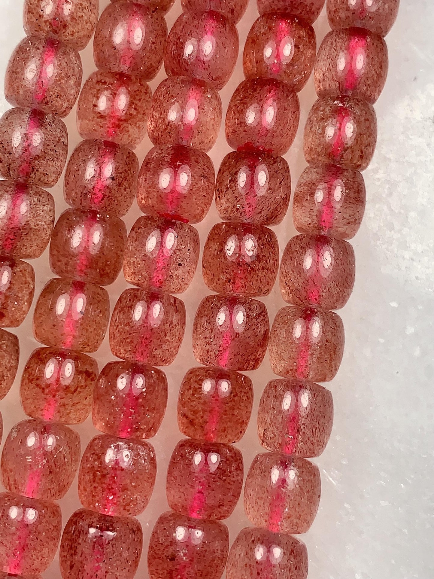 7x8mm AAA Natural Transparent Red Strawberry Quartz Barrel Shape Smooth Beads 7.5" Strand