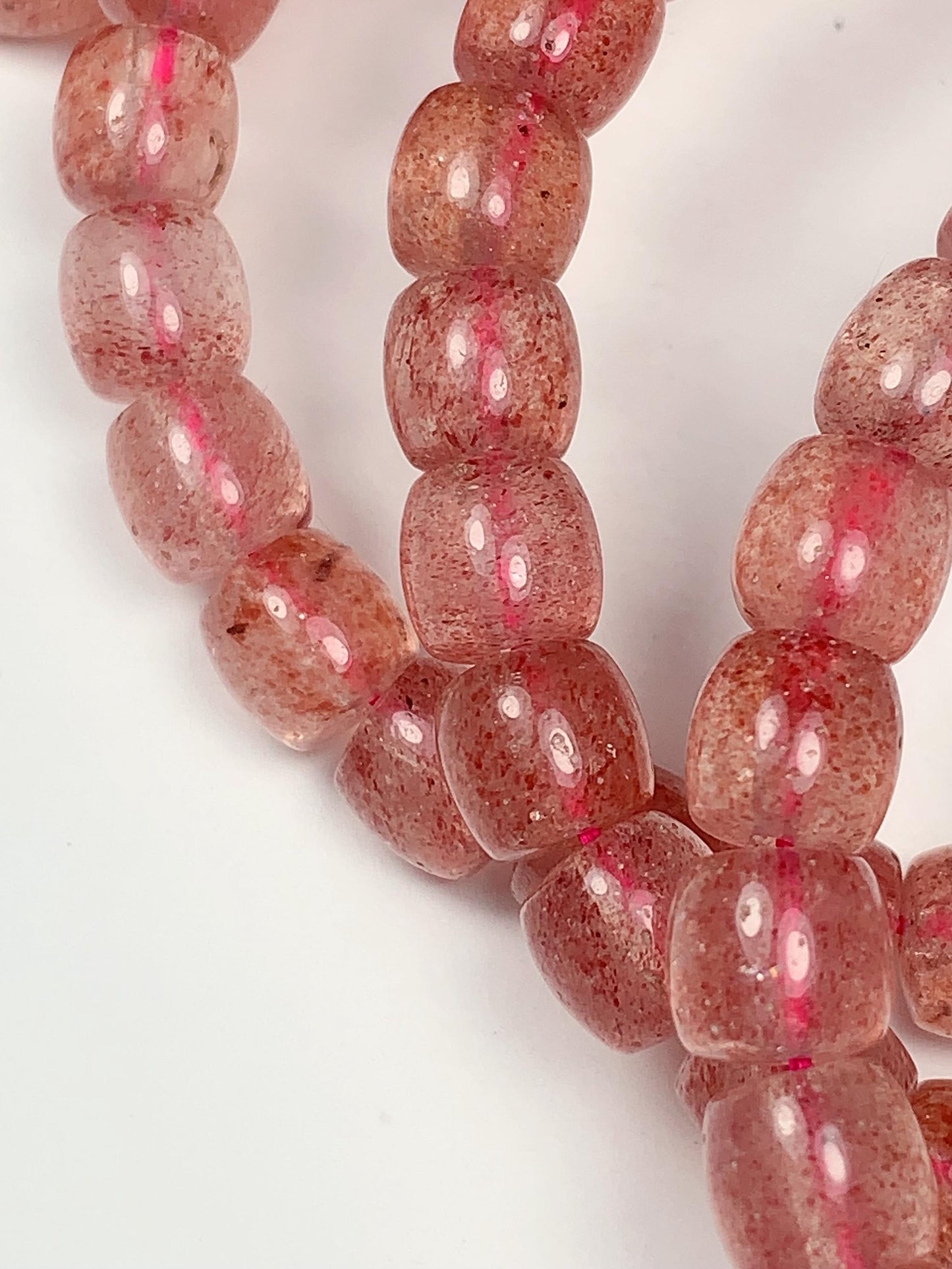 7x8mm AAA Natural Transparent Red Strawberry Quartz Barrel Shape Smooth Beads 7.5" Strand