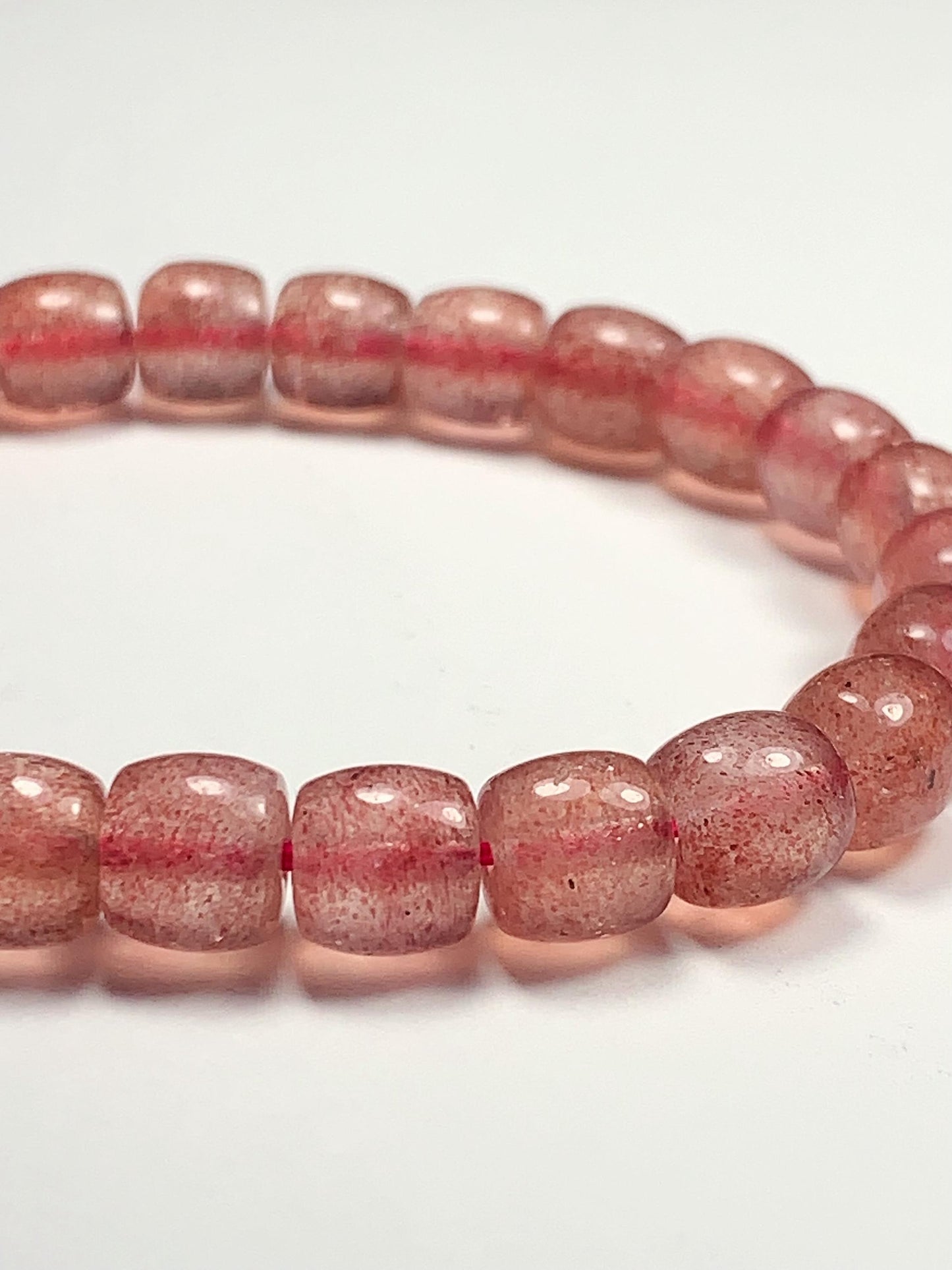 High Quality Transparent Natural Red Strawberry Quartz Stretch Barrel beads Bracelet Gemstone 7x8mm