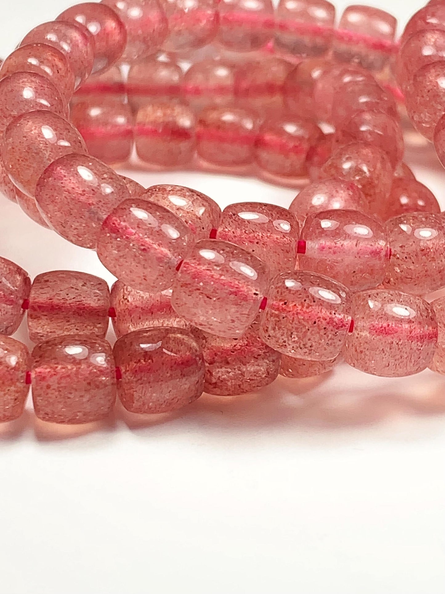 High Quality Transparent Natural Red Strawberry Quartz Stretch Barrel beads Bracelet Gemstone 7x8mm