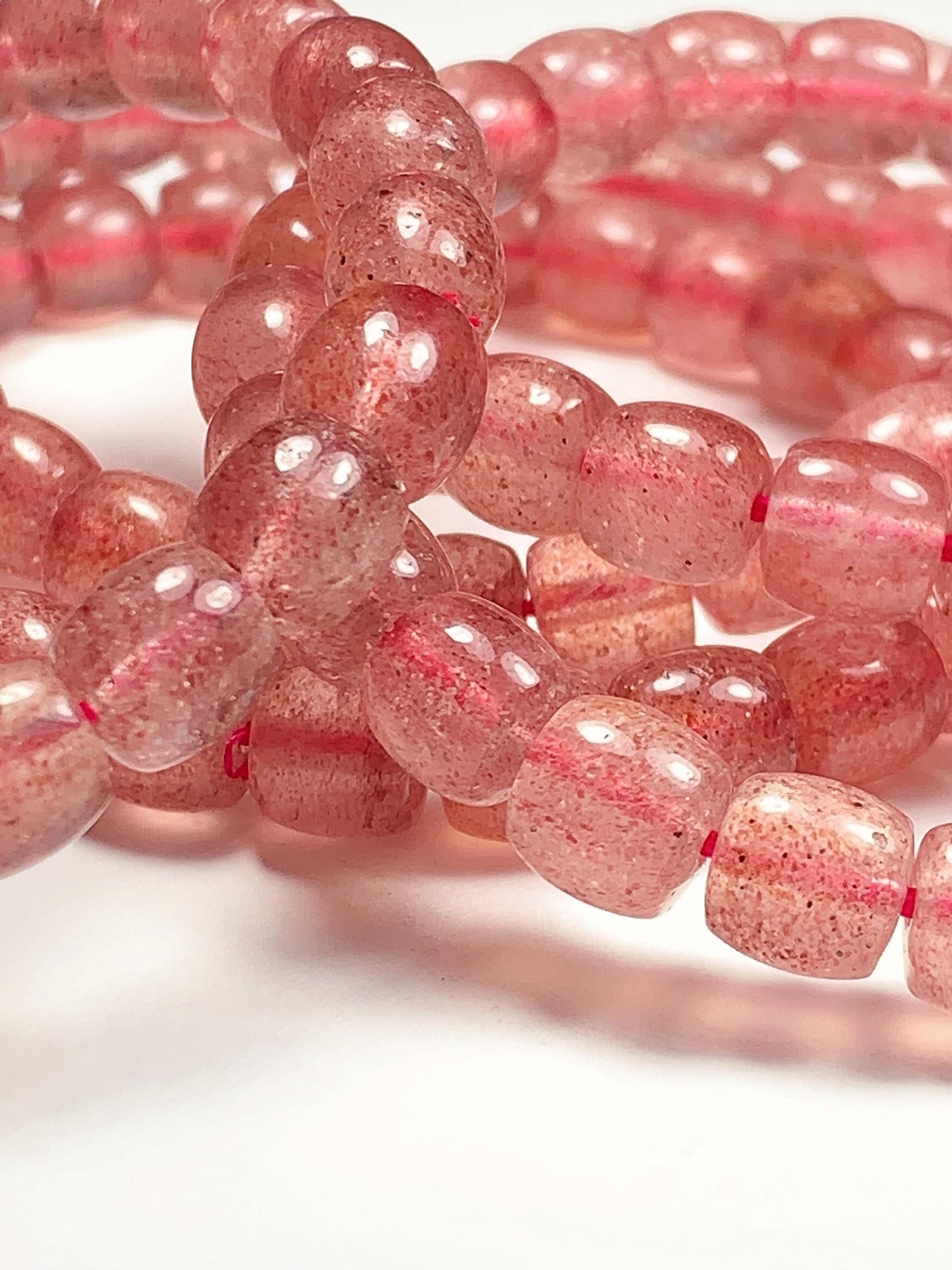 High Quality Transparent Natural Red Strawberry Quartz Stretch Barrel beads Bracelet Gemstone 7x8mm