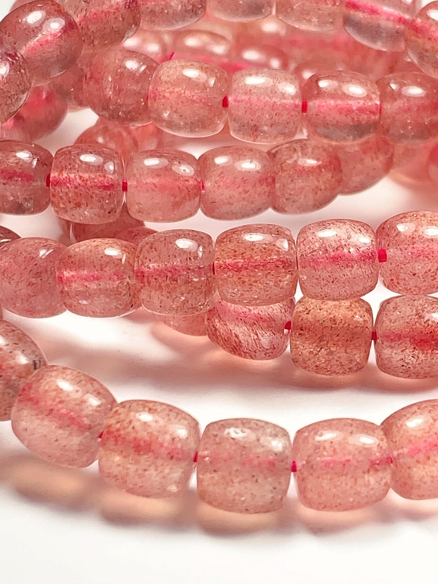 High Quality Transparent Natural Red Strawberry Quartz Stretch Barrel beads Bracelet Gemstone 7x8mm
