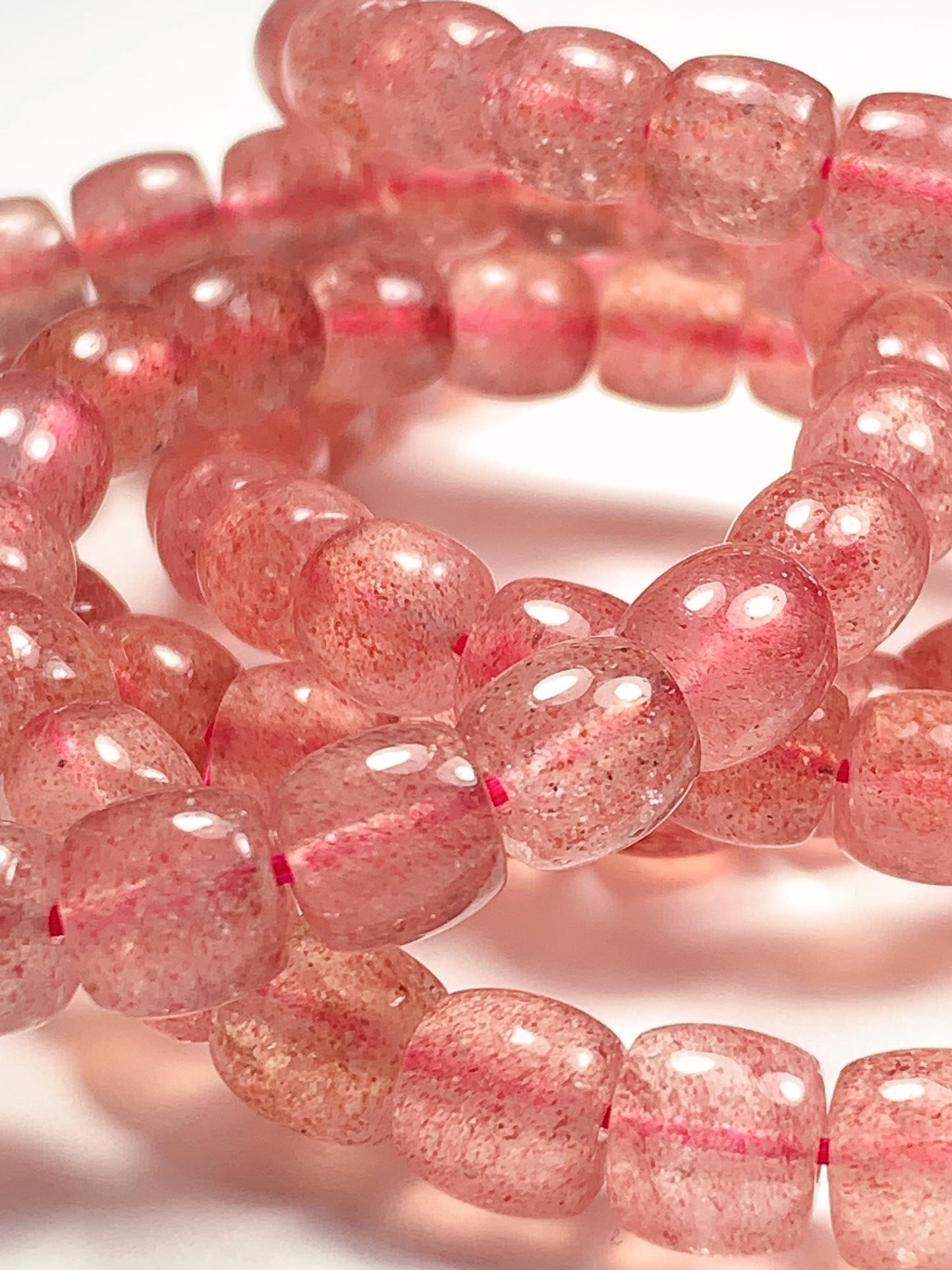 High Quality Transparent Natural Red Strawberry Quartz Stretch Barrel beads Bracelet Gemstone 7x8mm