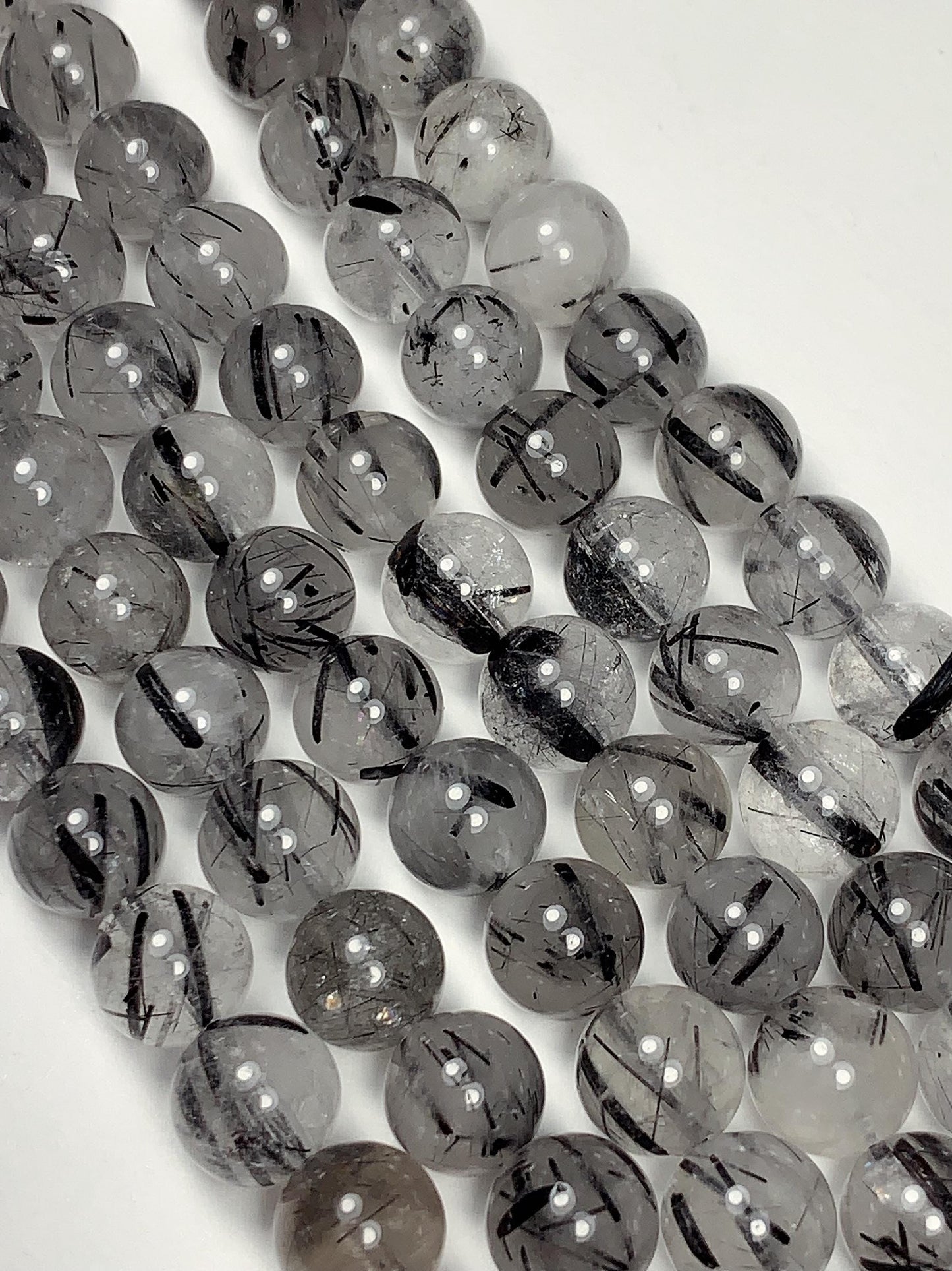 AAA Natural Transparent Black Tourmaline Rutilated Quartz Beads 15.5 Strand gemstone