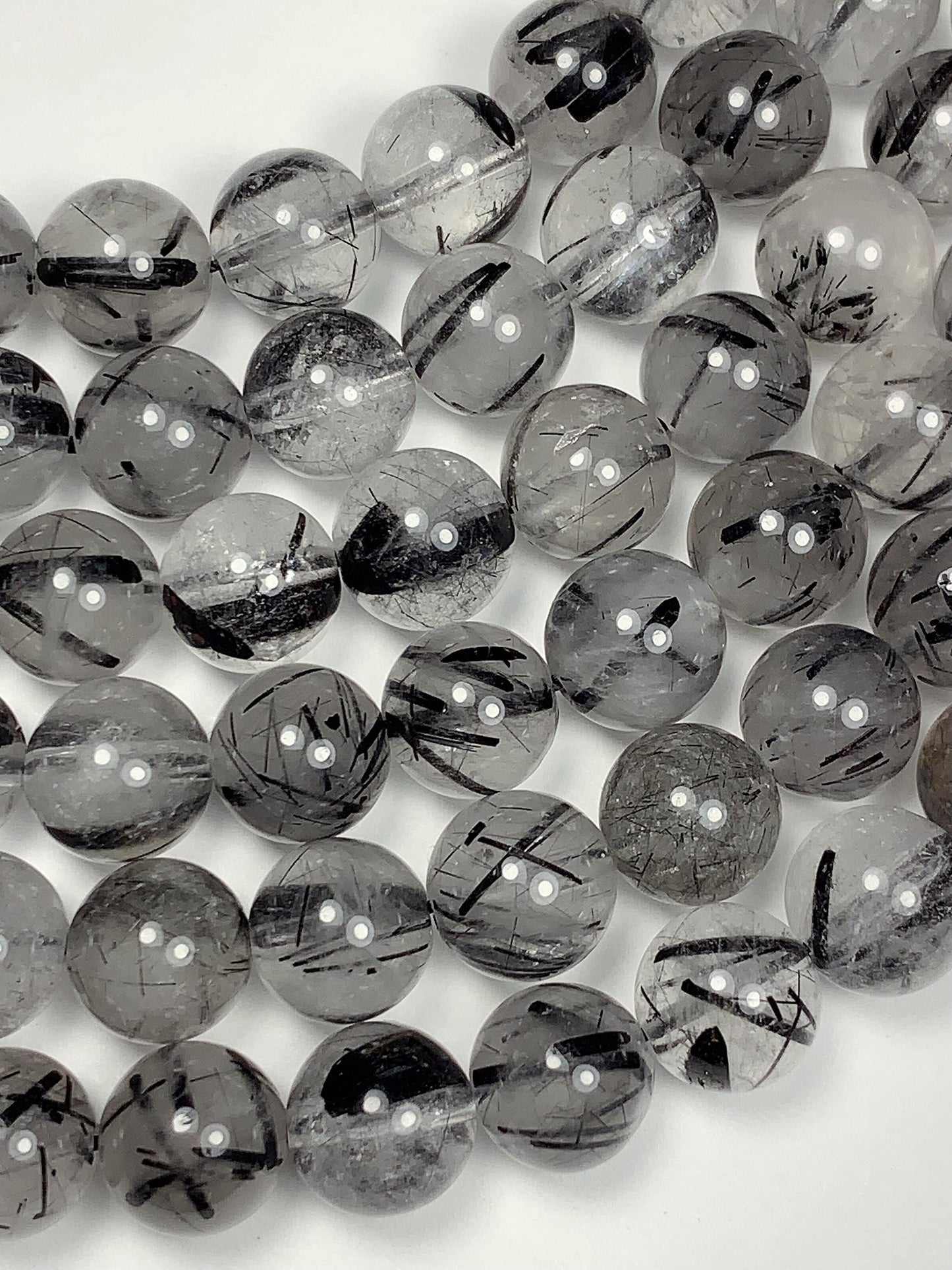 AAA Natural Transparent Black Tourmaline Rutilated Quartz Beads 15.5 Strand gemstone