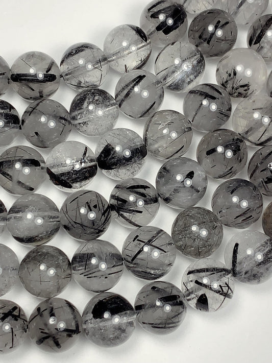 AAA Natural Transparent Black Tourmaline Rutilated Quartz Beads 15.5 Strand gemstone