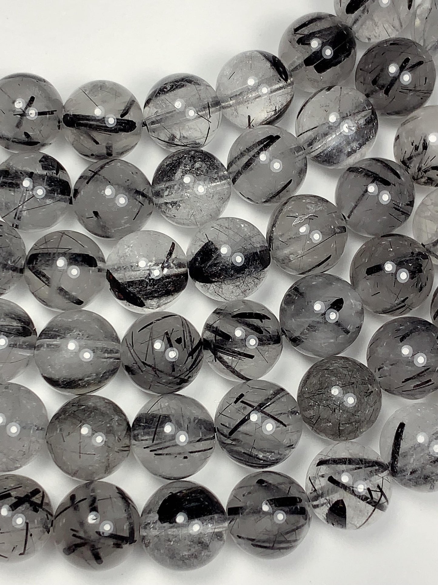 AAA Natural Transparent Black Tourmaline Rutilated Quartz Beads 15.5 Strand gemstone