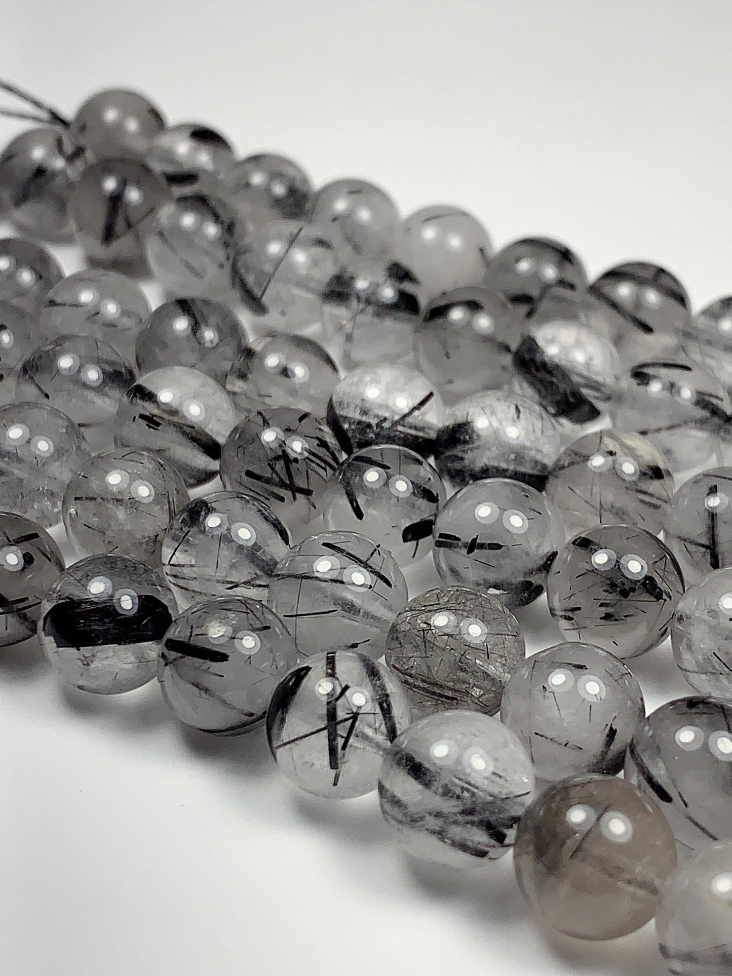AAA Natural Transparent Black Tourmaline Rutilated Quartz Beads 15.5 Strand gemstone