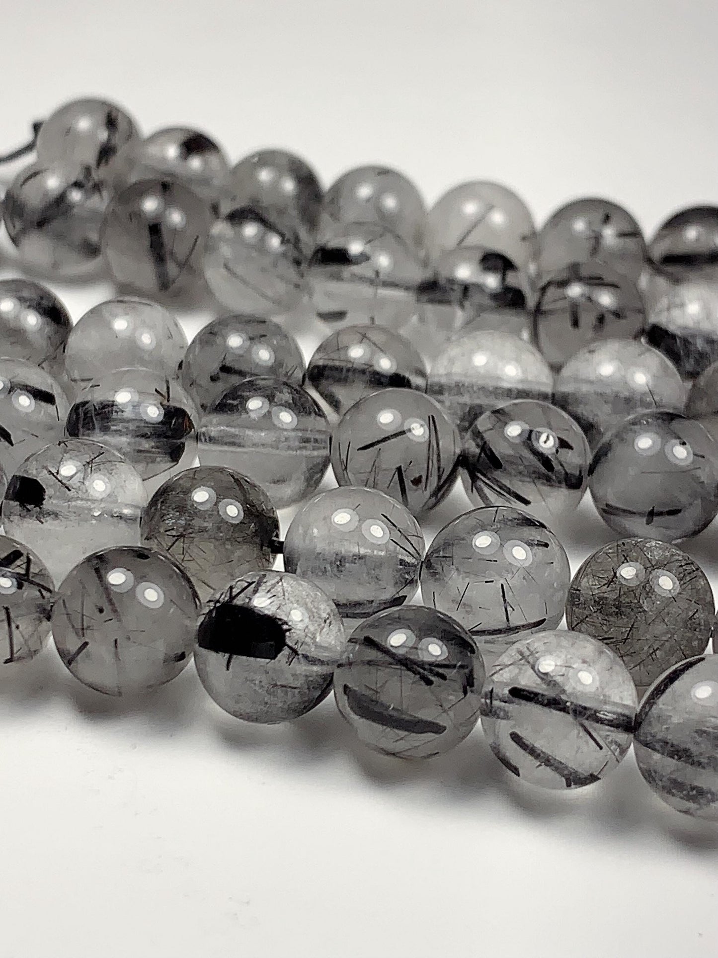 AAA Natural Transparent Black Tourmaline Rutilated Quartz Beads 15.5 Strand gemstone