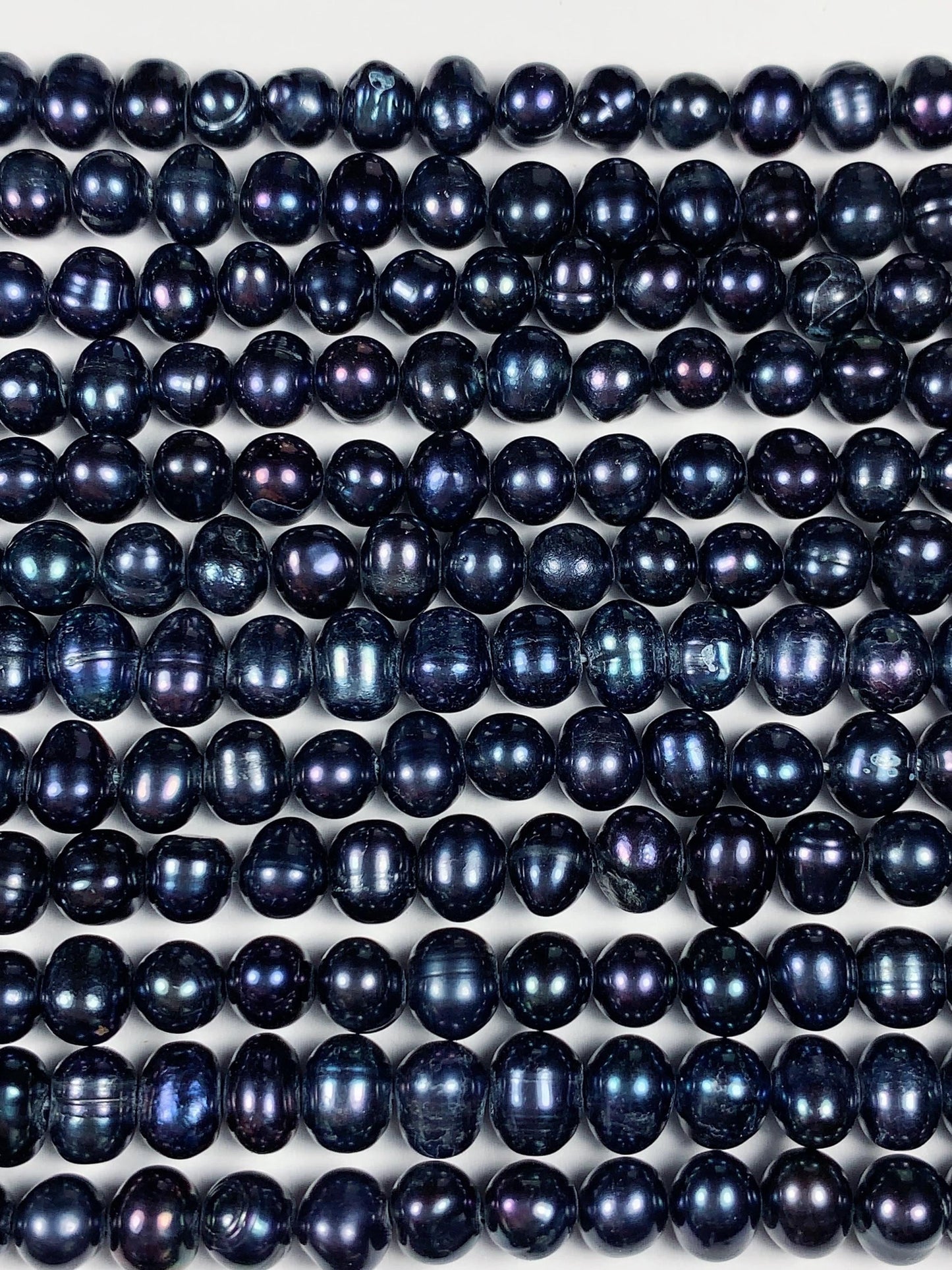 6mm Dyed Black Natural Freshwater Oval Pearl  Beads Genuine Gemstone Strand 13.5+