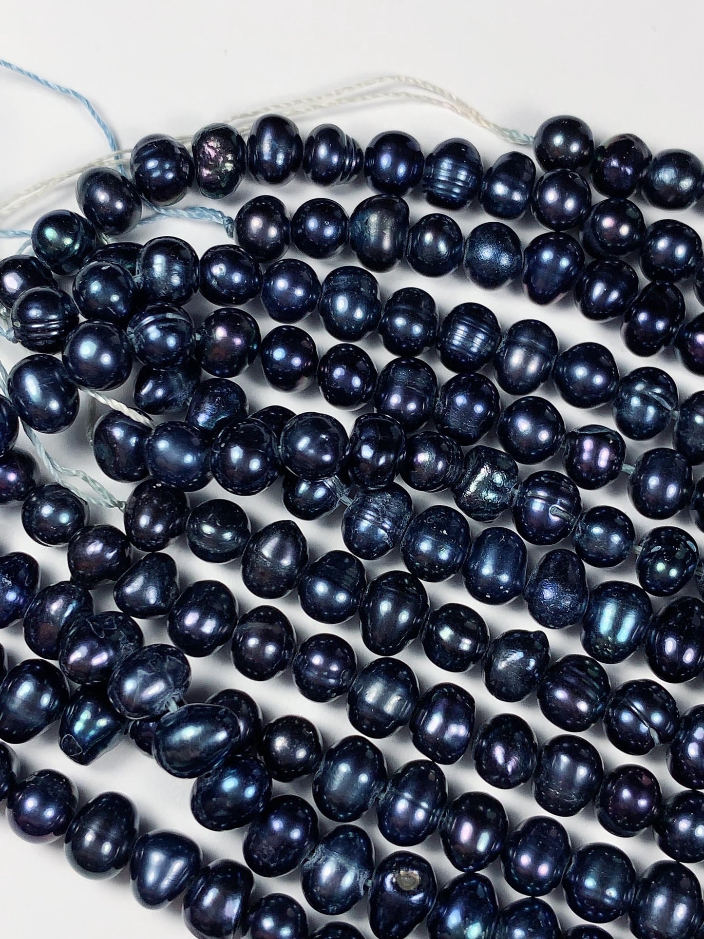 6mm Dyed Black Natural Freshwater Oval Pearl  Beads Genuine Gemstone Strand 13.5+