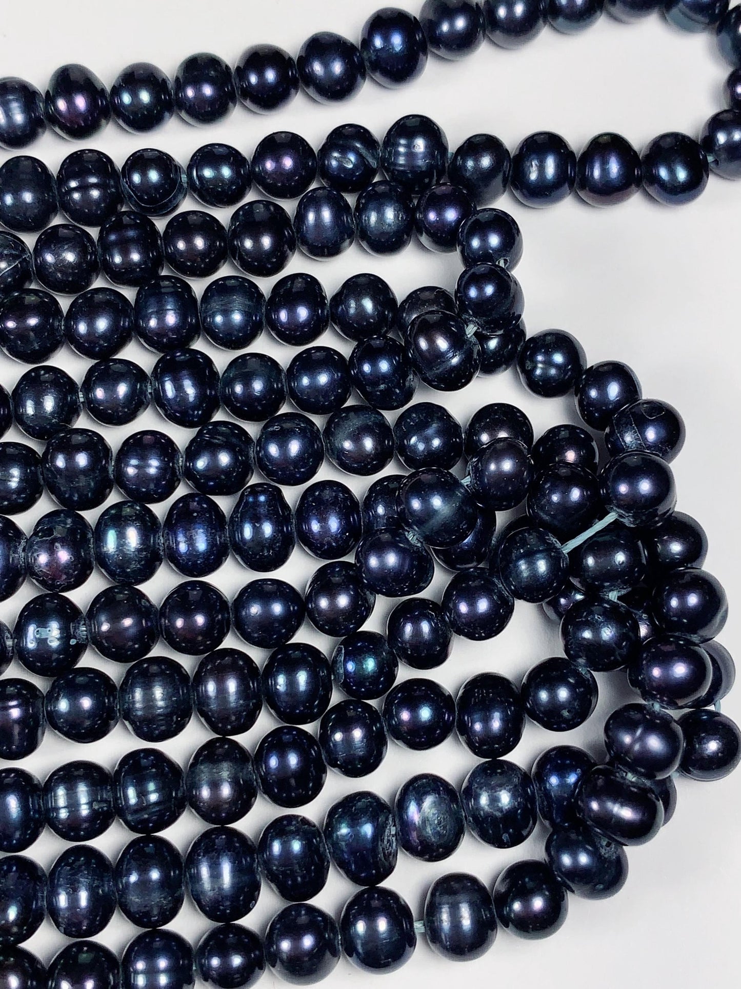 6mm Dyed Black Natural Freshwater Oval Pearl  Beads Genuine Gemstone Strand 13.5+
