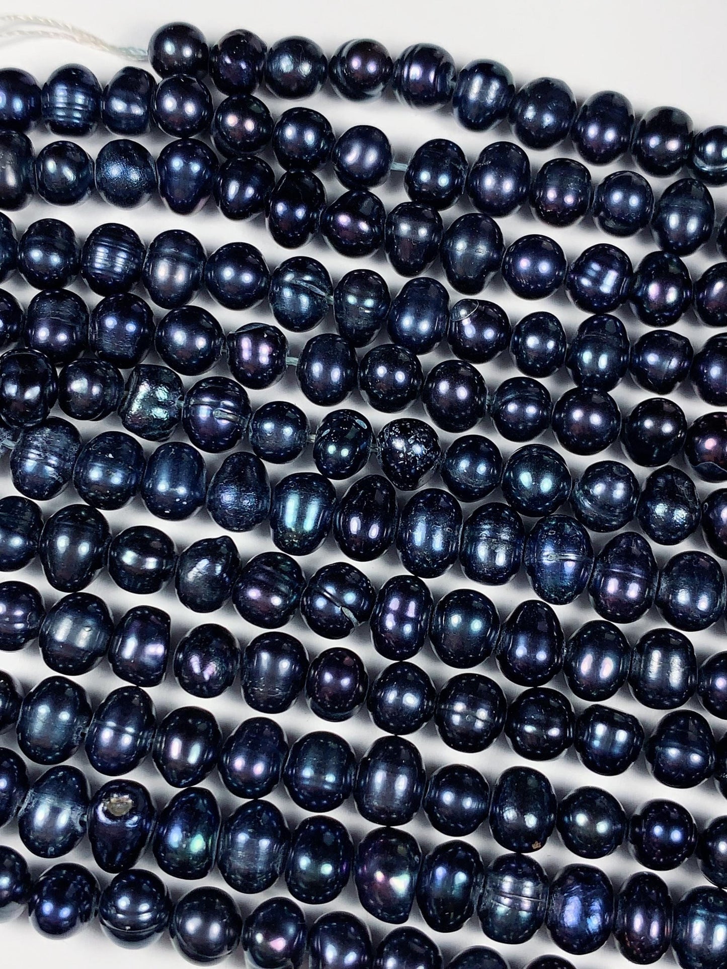 6mm Dyed Black Natural Freshwater Oval Pearl  Beads Genuine Gemstone Strand 13.5+