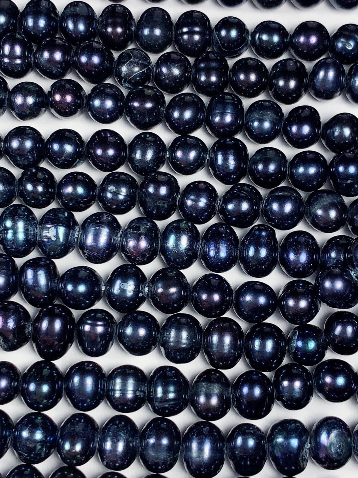 6mm Dyed Black Natural Freshwater Oval Pearl  Beads Genuine Gemstone Strand 13.5+