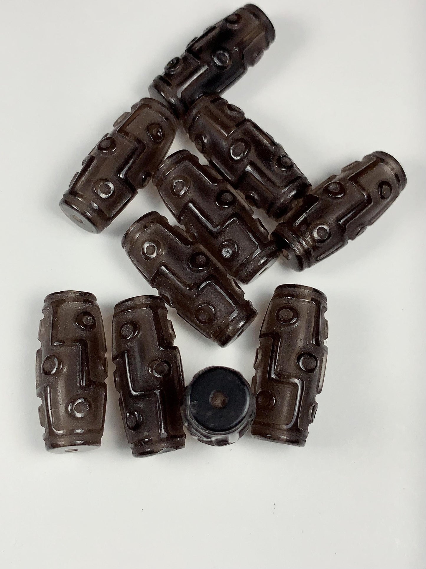23mm Good Detail Carved  Natural Ice Smoky Brown Obsidian DZI DZ beads Loose Gems Gemstone