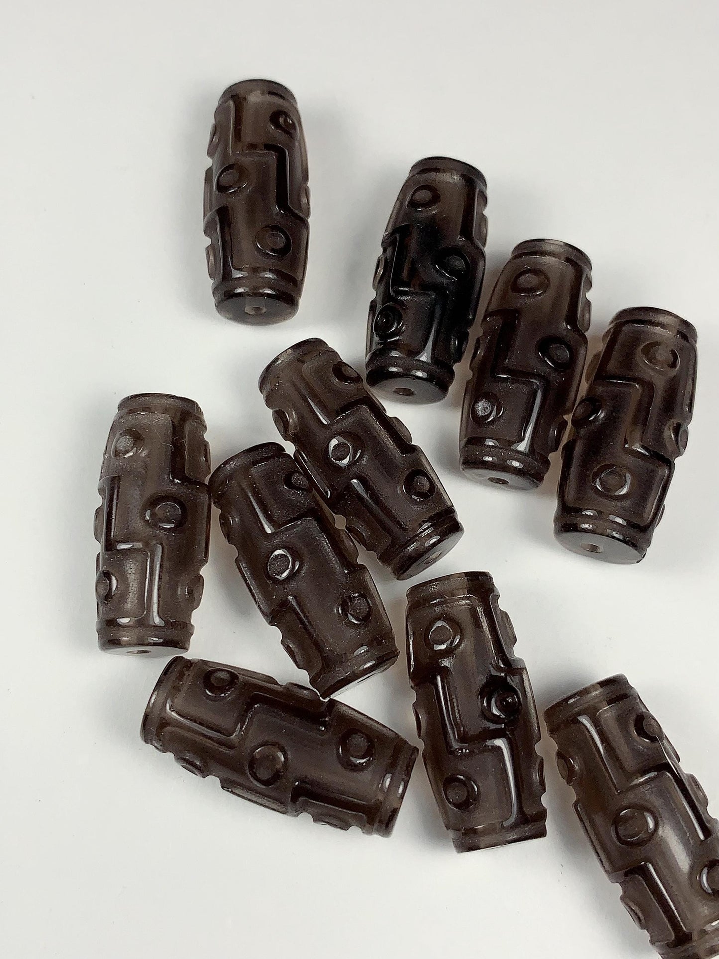 23mm Good Detail Carved  Natural Ice Smoky Brown Obsidian DZI DZ beads Loose Gems Gemstone