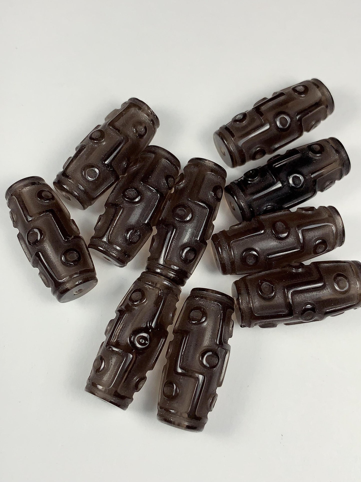 23mm Good Detail Carved  Natural Ice Smoky Brown Obsidian DZI DZ beads Loose Gems Gemstone