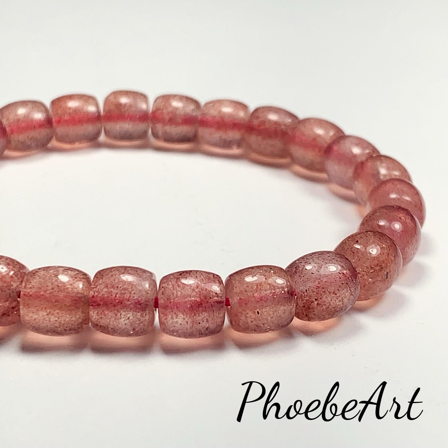High Quality Transparent Natural Red Strawberry Quartz Stretch Barrel beads Bracelet Gemstone 7x8mm