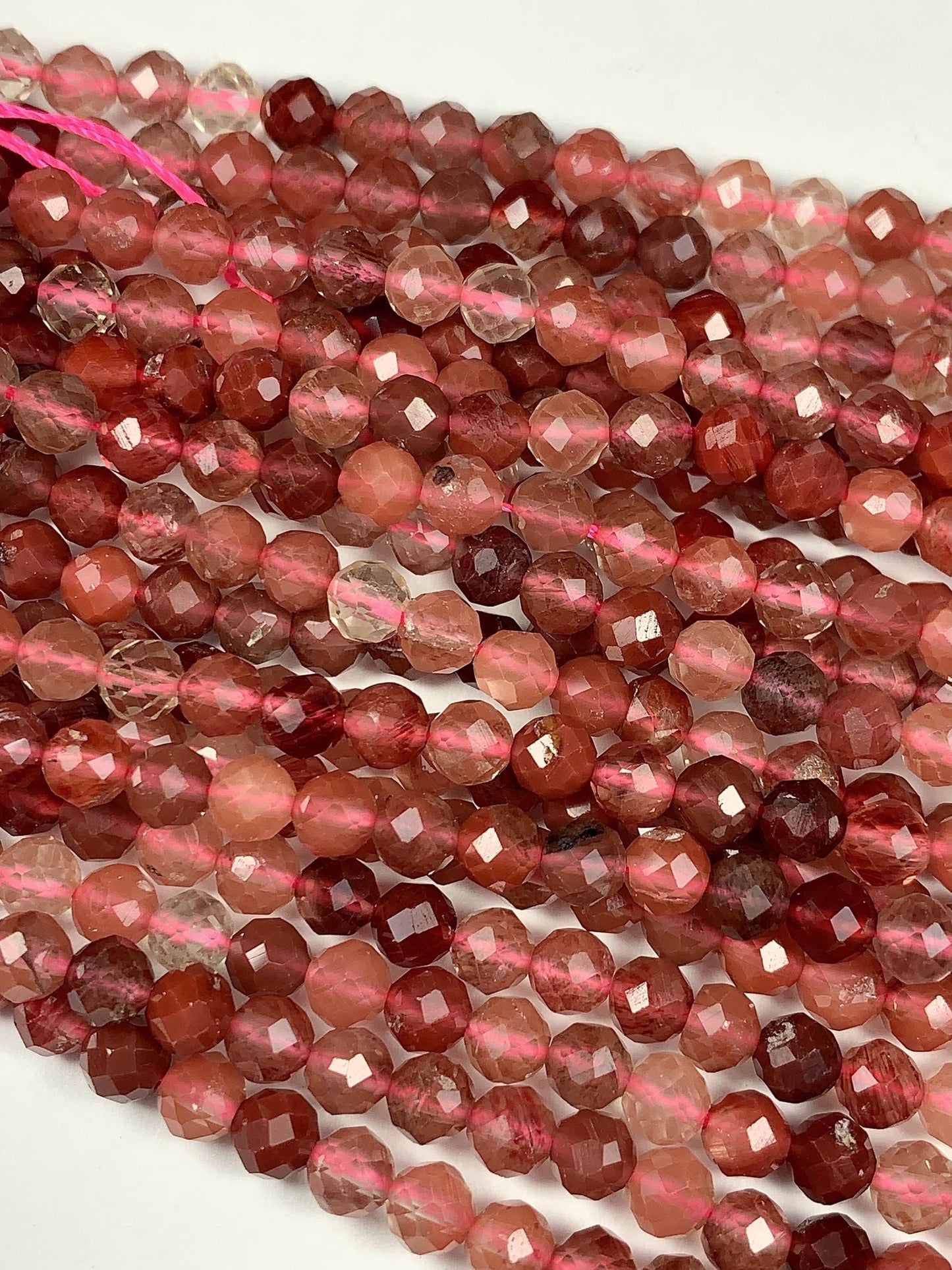AAA Natural Red Lazasine Andesine Labradorite Faceted Round Beads Gemstone Strand 15.5 4mm