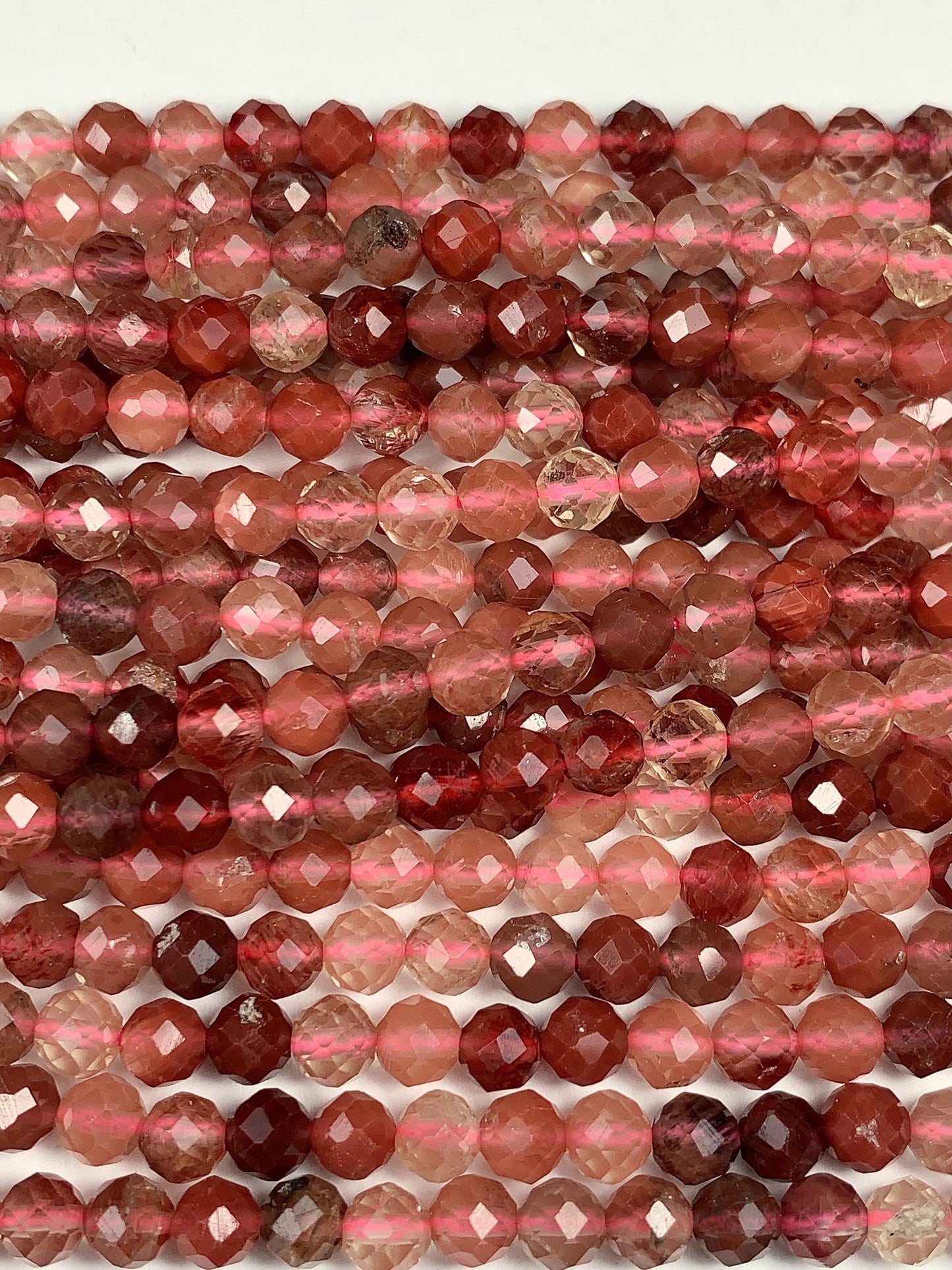 AAA Natural Red Lazasine Andesine Labradorite Faceted Round Beads Gemstone Strand 15.5 4mm