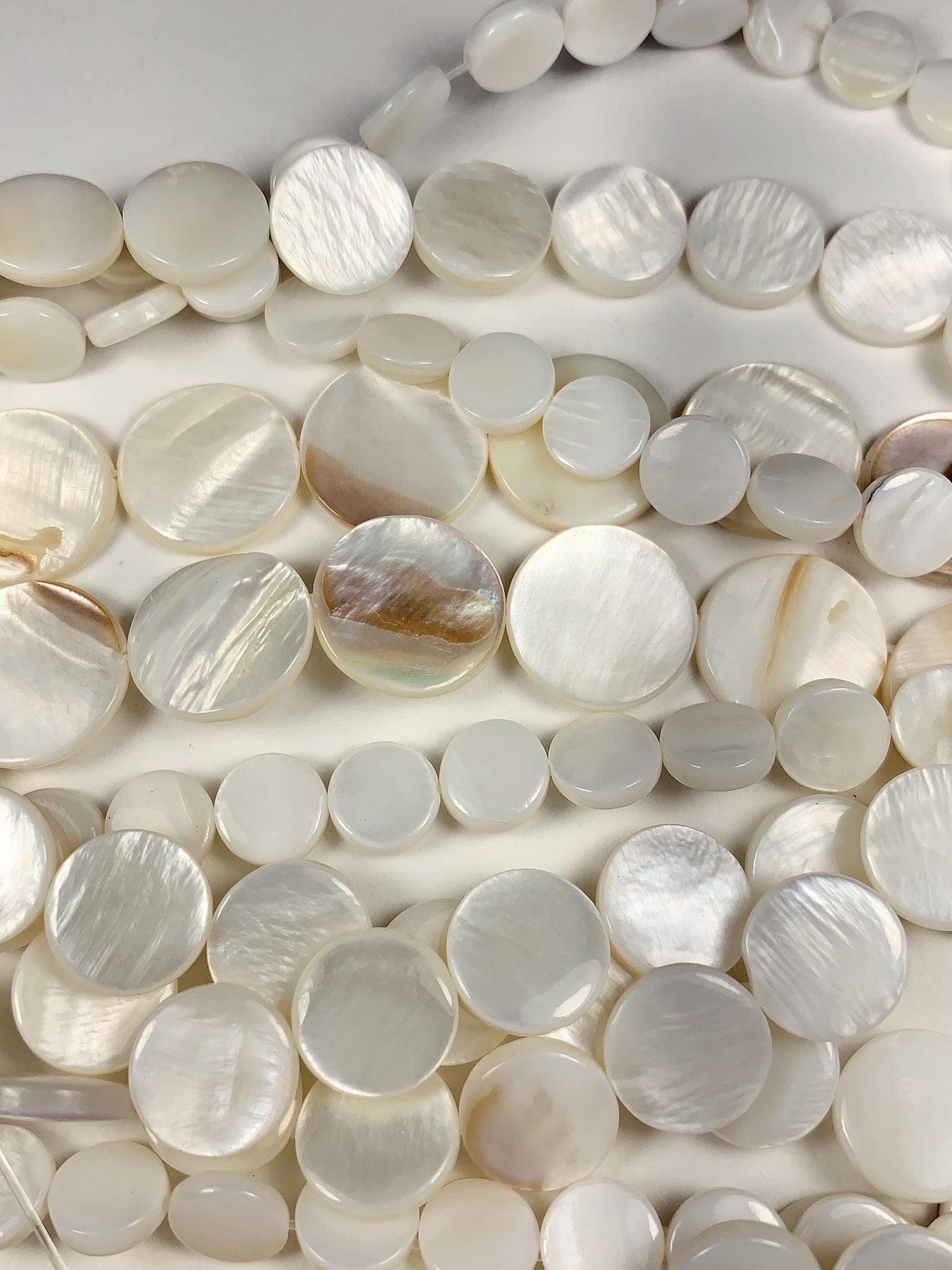 Genuine Natural White Mother of pearl Shell  Smooth Flat Round Beads 15.5" Strand 6mm 8mm 10mm 12mm 15mm