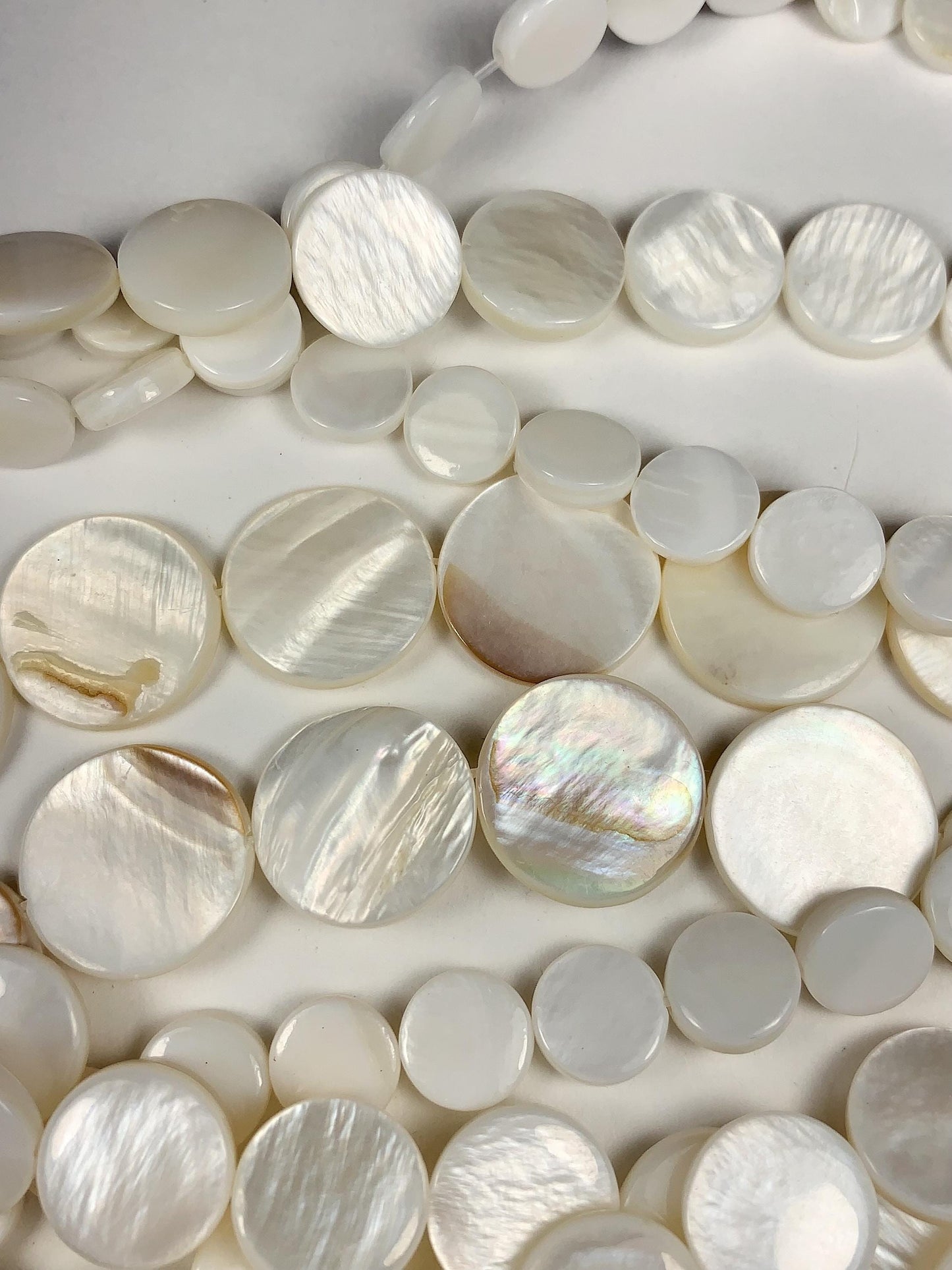 Genuine Natural White Mother of pearl Shell  Smooth Flat Round Beads 15.5" Strand 6mm 8mm 10mm 12mm 15mm