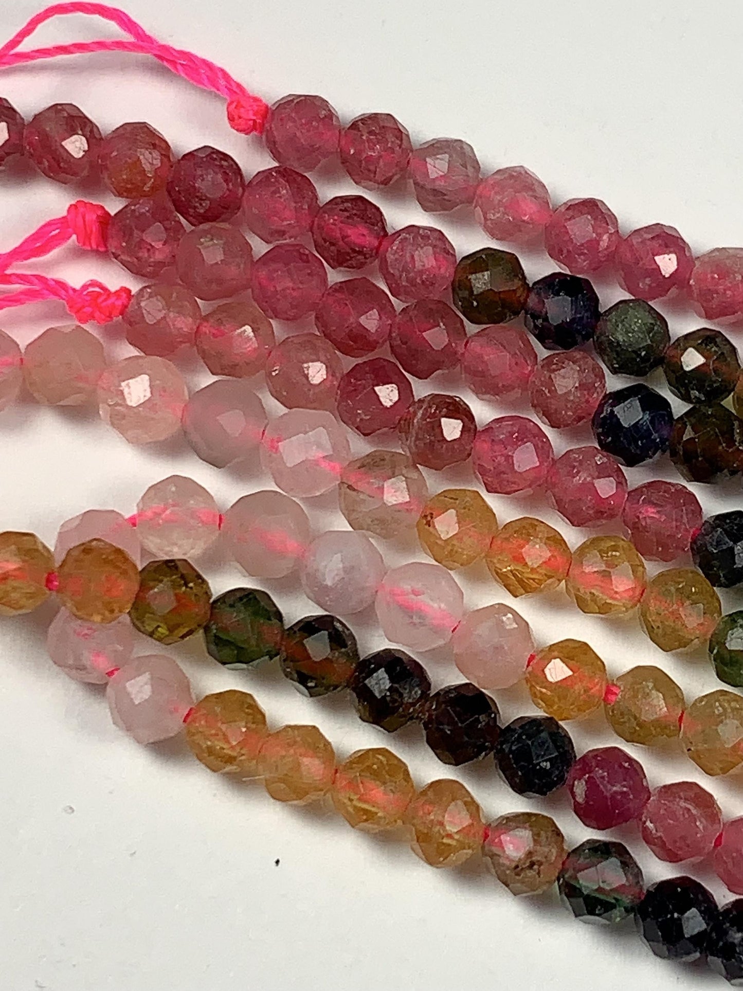 Rainbow Tourmaline Faceted Round Beads: Black, Green, Pink, Orange (15.5" Strand)