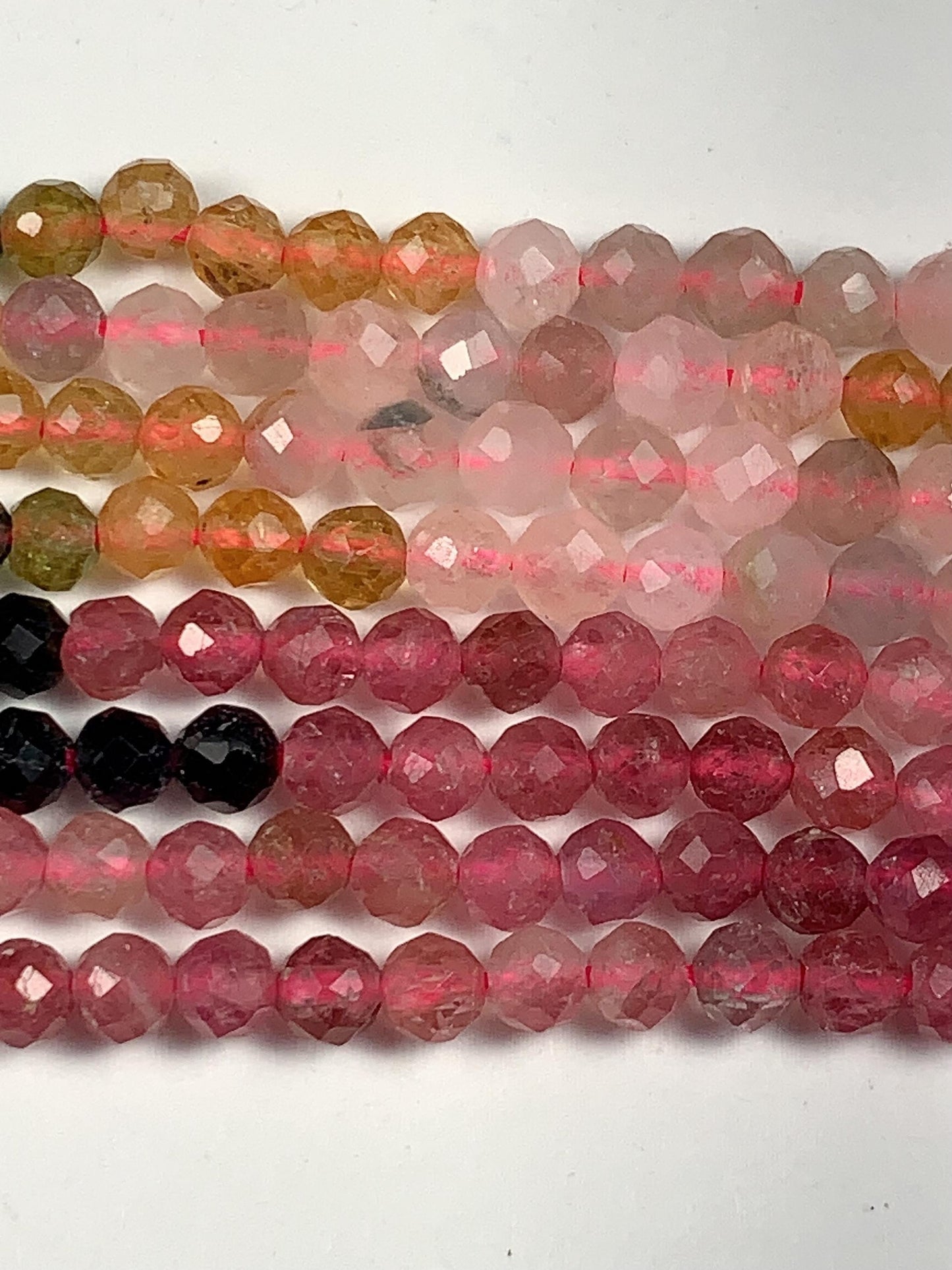 Rainbow Tourmaline Faceted Round Beads: Black, Green, Pink, Orange (15.5" Strand)