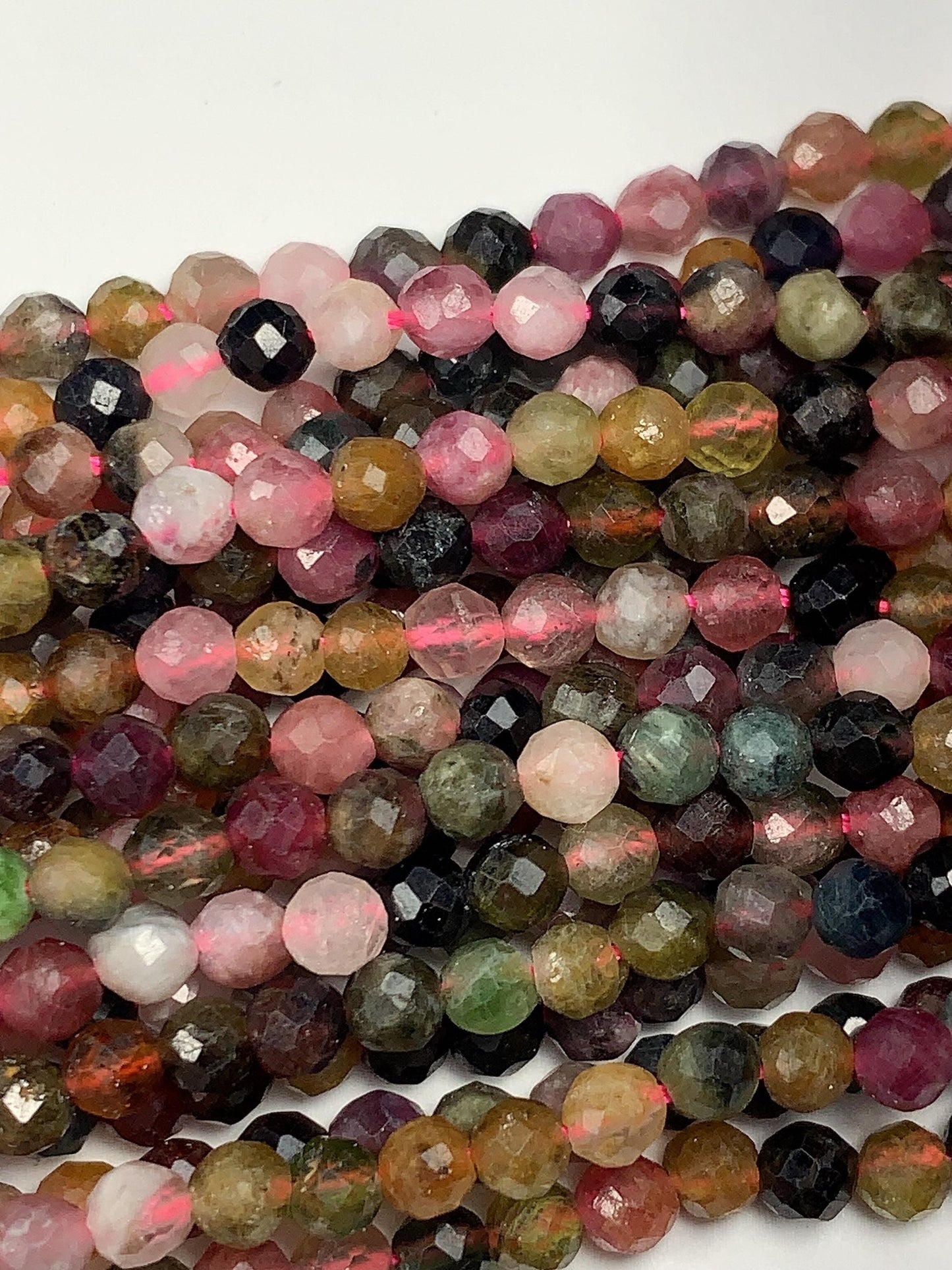 3.8mm Natural Deep Color Black Green Pink Orange Rainbow Tourmaline Faceted Round Beads 15.5" Strand PA20251032