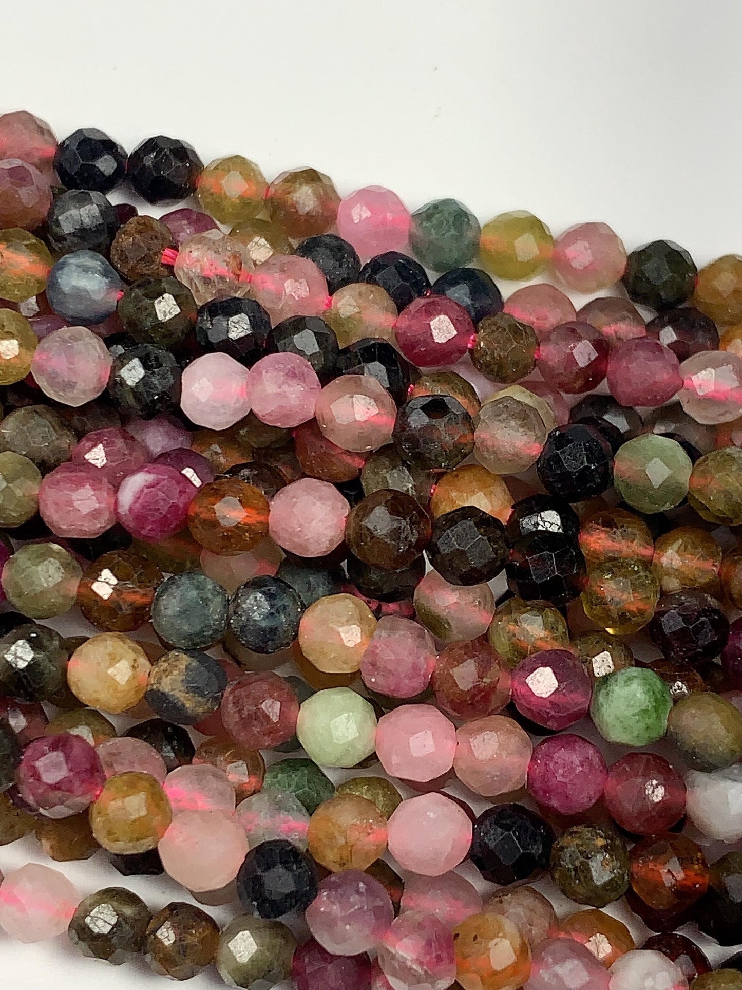 3.8mm Natural Deep Color Black Green Pink Orange Rainbow Tourmaline Faceted Round Beads 15.5" Strand PA20251032