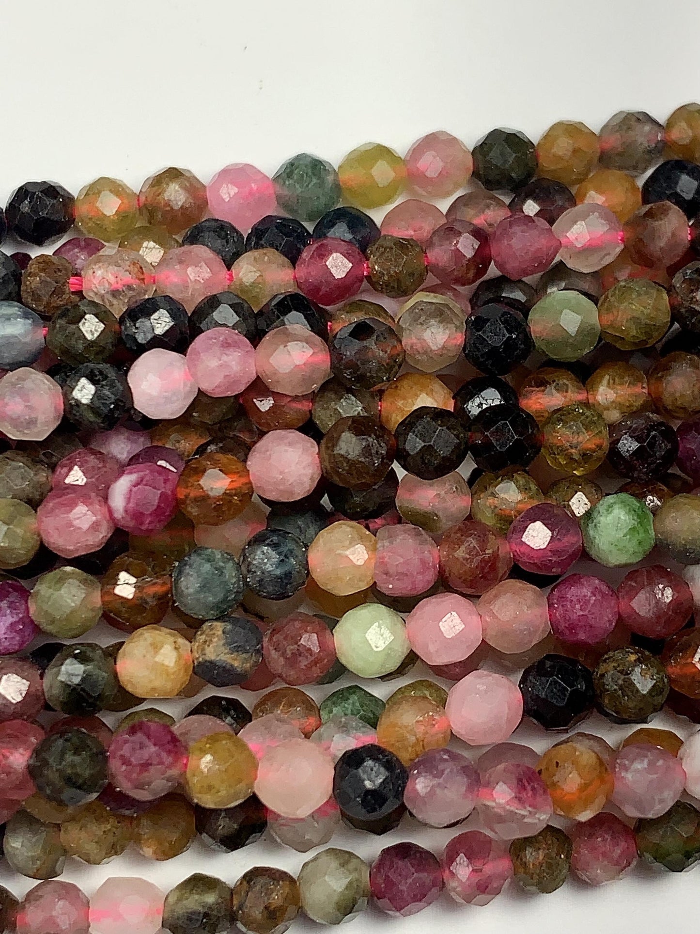 3.8mm Natural Deep Color Black Green Pink Orange Rainbow Tourmaline Faceted Round Beads 15.5" Strand PA20251032