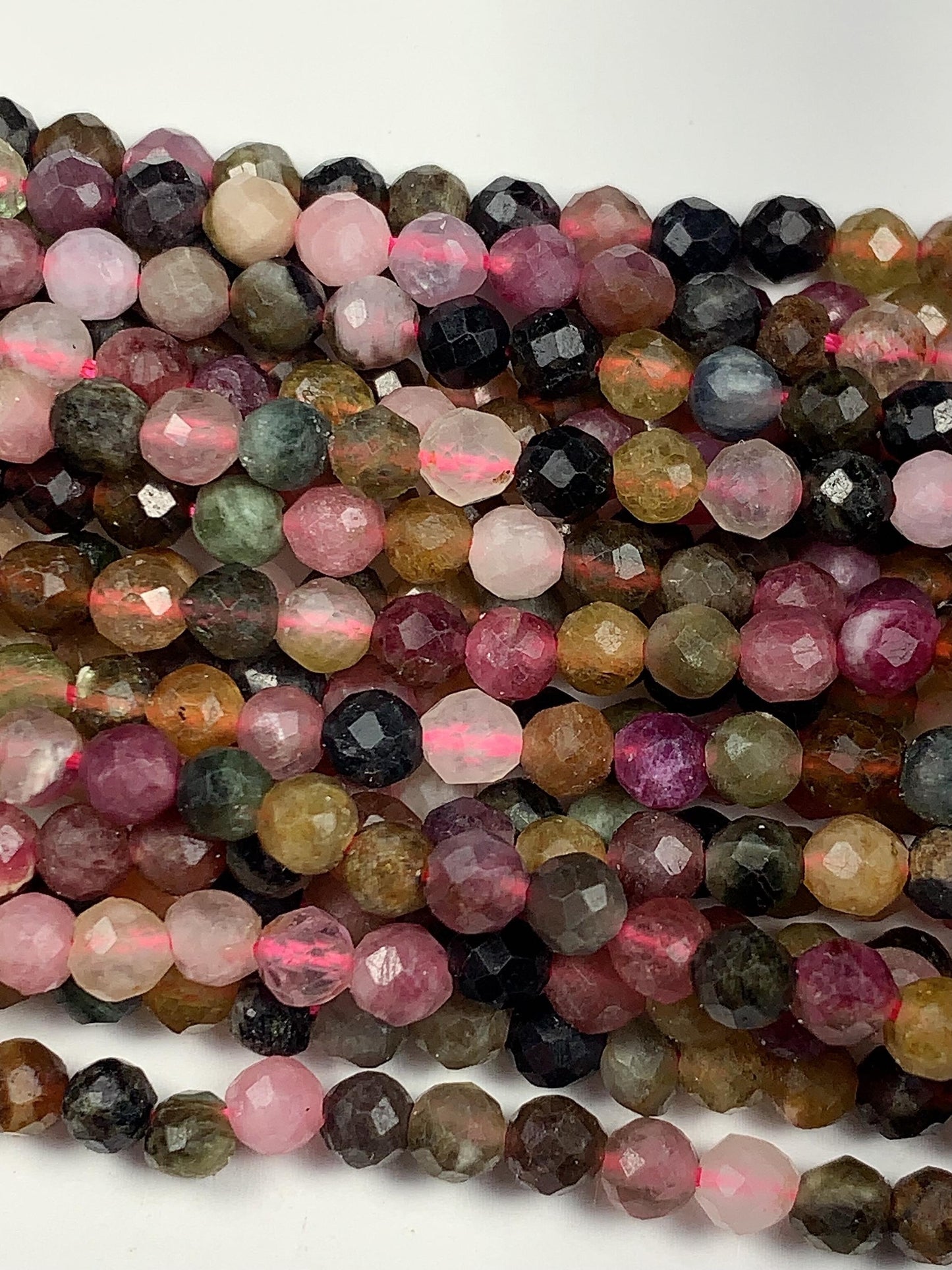 3.8mm Natural Deep Color Black Green Pink Orange Rainbow Tourmaline Faceted Round Beads 15.5" Strand PA20251032