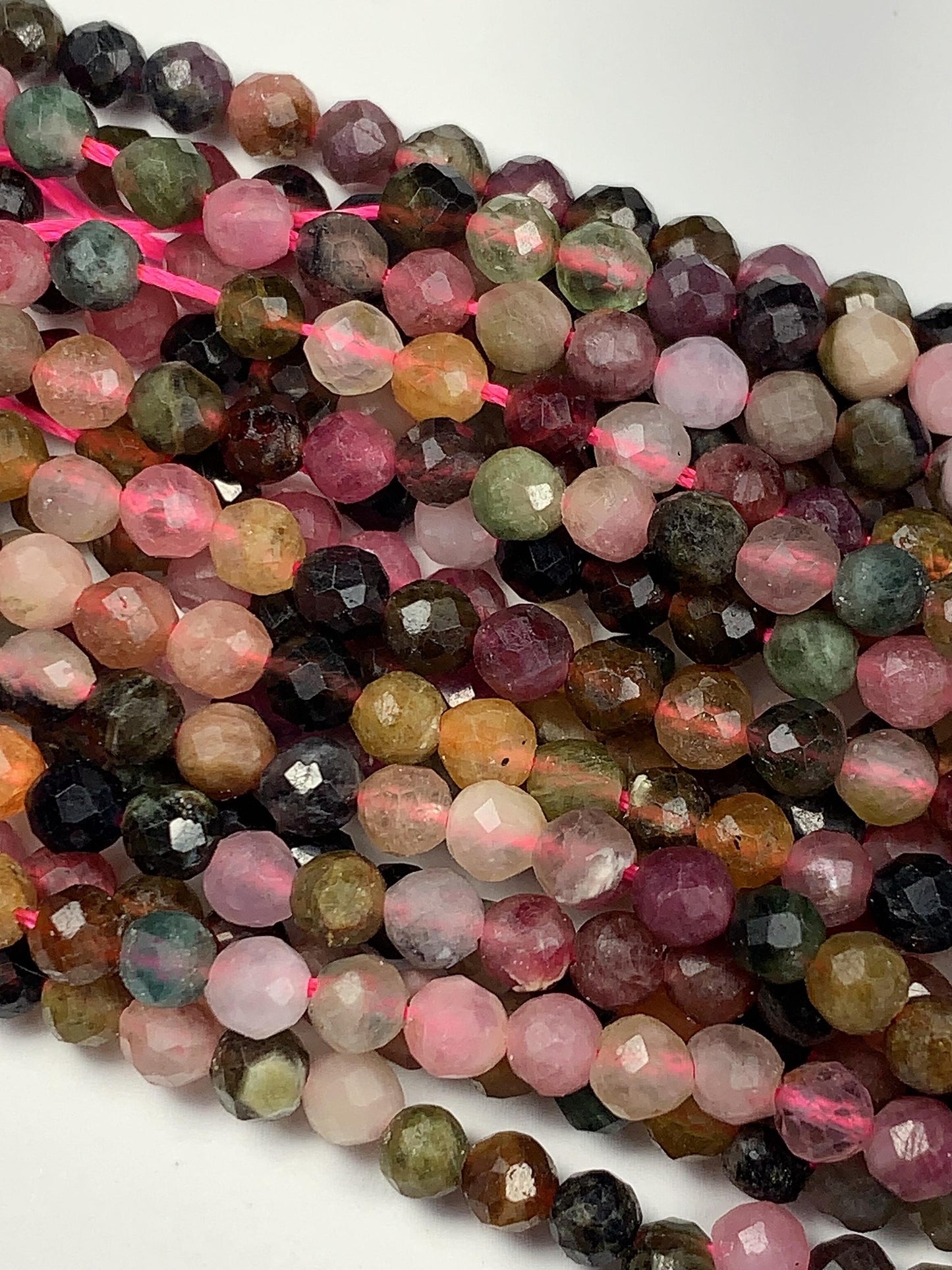 3.8mm Natural Deep Color Black Green Pink Orange Rainbow Tourmaline Faceted Round Beads 15.5" Strand PA20251032