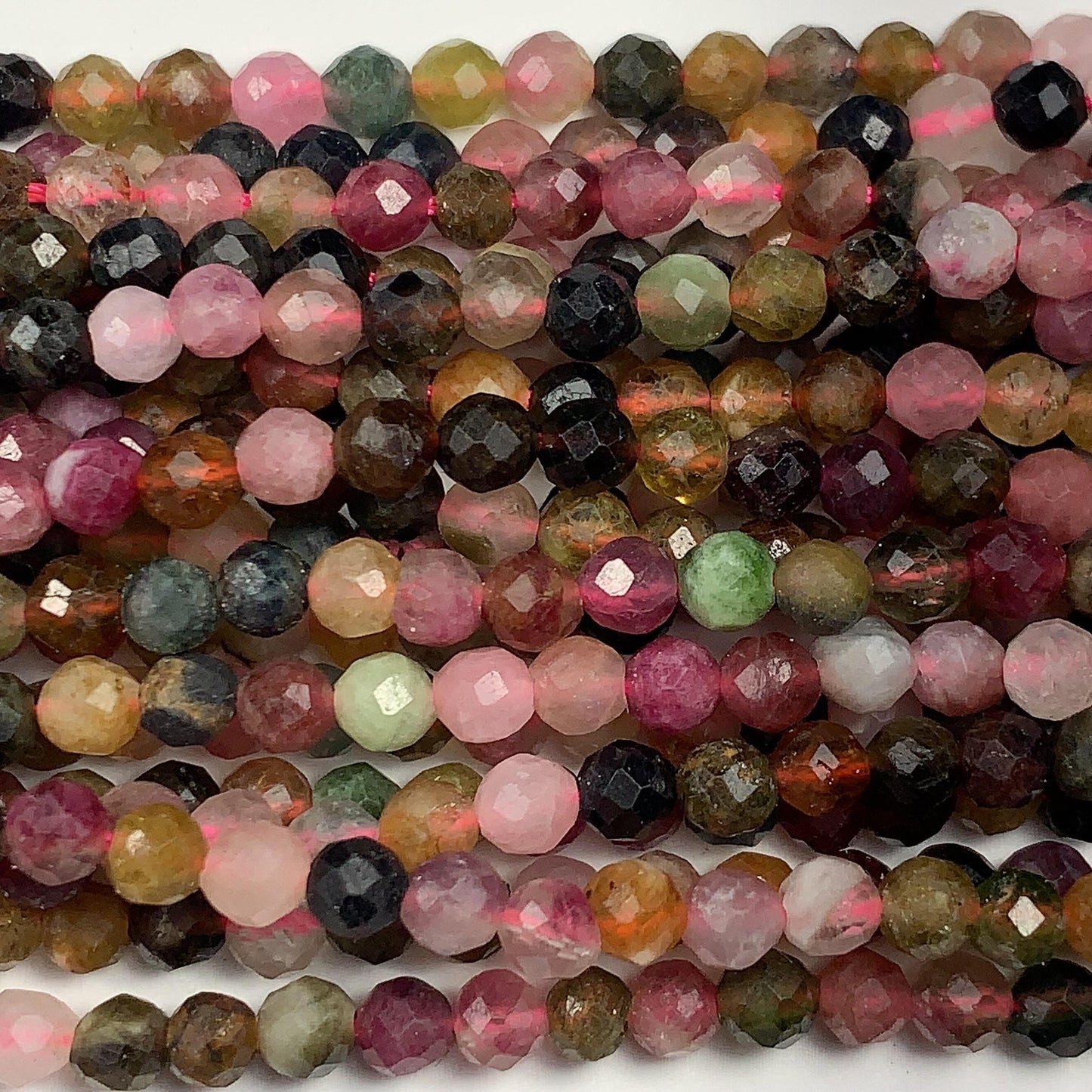 3.8mm Natural Deep Color Black Green Pink Orange Rainbow Tourmaline Faceted Round Beads 15.5" Strand PA20251032