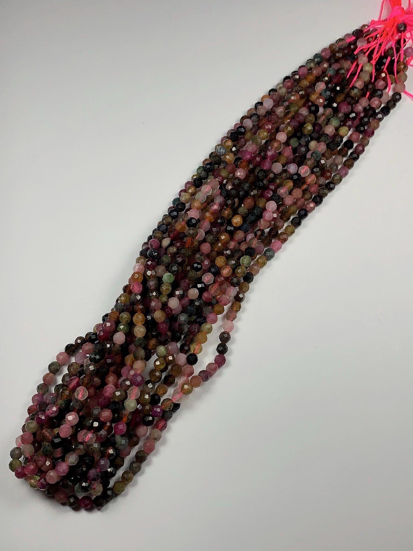 3.8mm Natural Deep Color Black Green Pink Orange Rainbow Tourmaline Faceted Round Beads 15.5" Strand PA20251032
