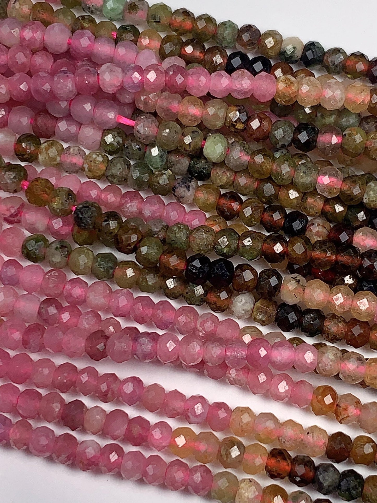 2x3mm Natural Rainbow Tourmaline Faceted Rondelle Beads Gradient Gemstone Strand 15.5