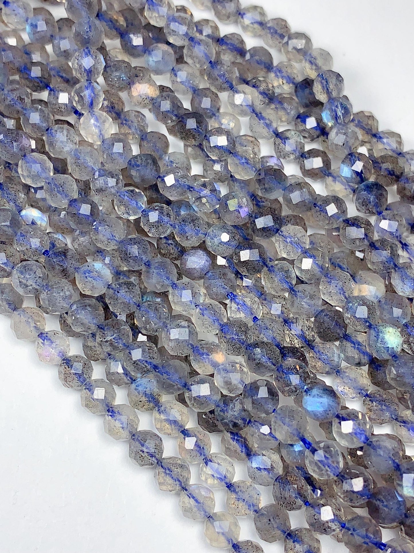 AAA Labradorite Faceted Round Beads: Natural Gray Blue Gemstone Strand